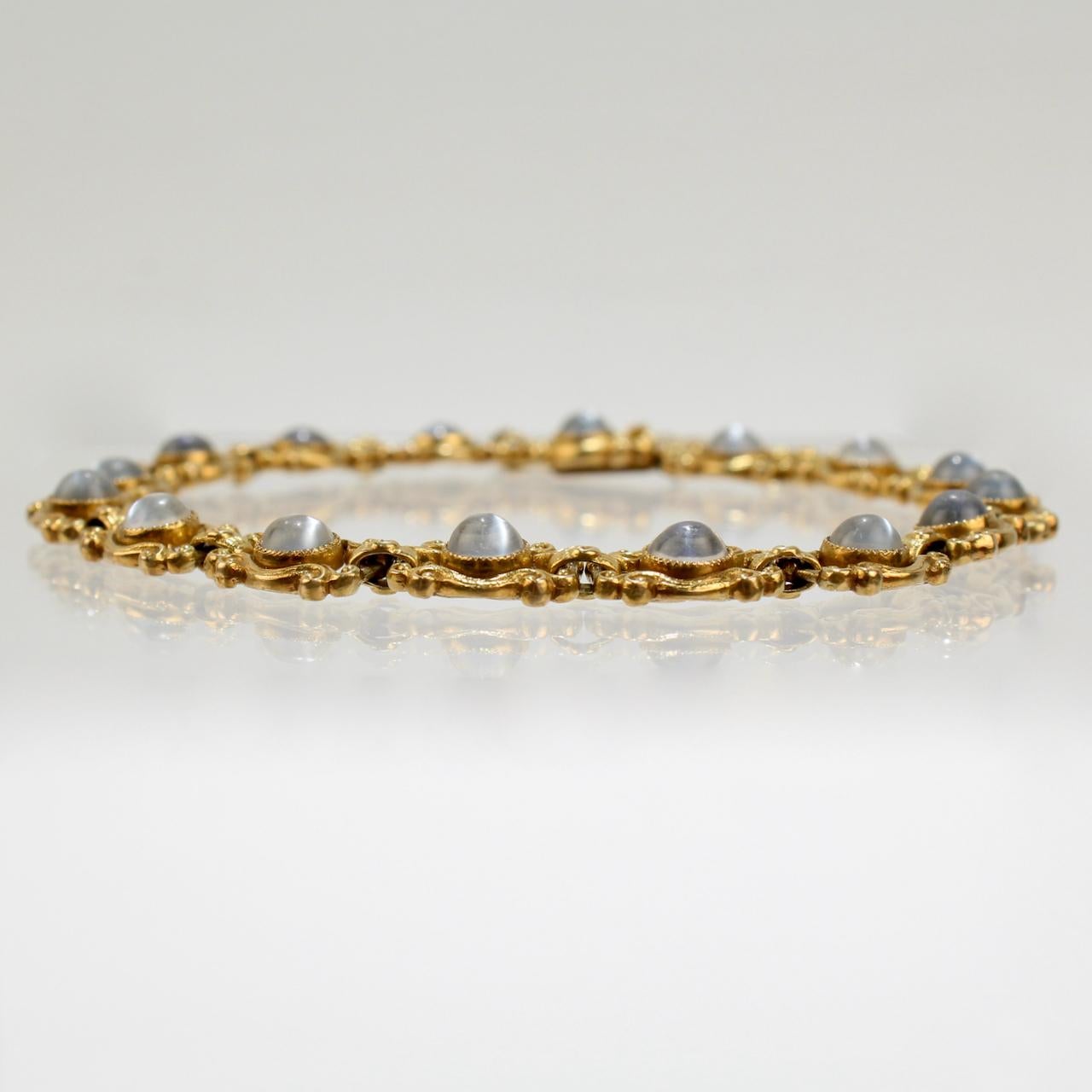 Women's Signed Sloan & Co. Edwardian 14 Karat Gold and Moonstone Link Bracelet