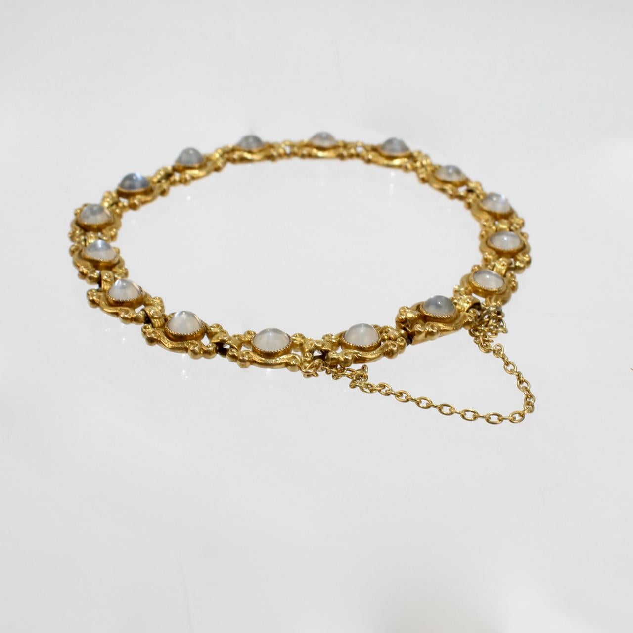Signed Sloan & Co. Edwardian 14 Karat Gold and Moonstone Link Bracelet 1