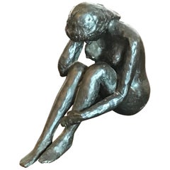 Signed Small Bronze Sitting Nude Sculpture