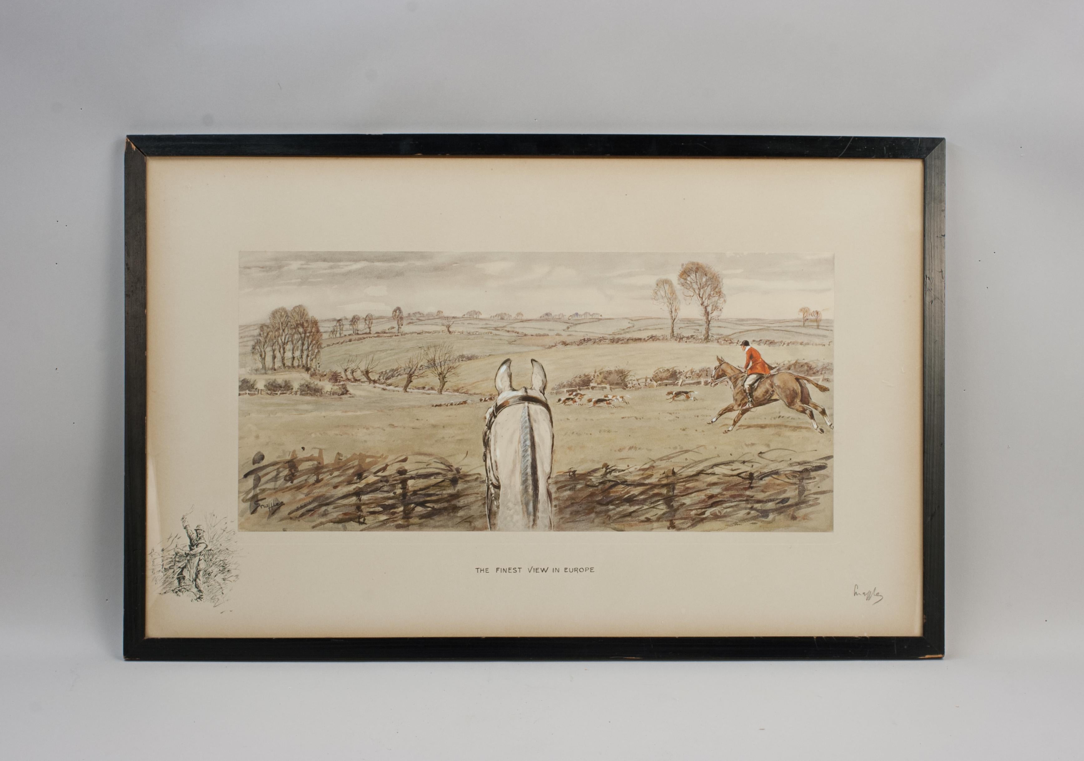 Signed Snaffles Equestrian Print, Finest View In Europe.
Finest View In Europe & Worst View In Europe are most probably Snaffles most famous pair of equestrian pictures. On offer here is the titled lithograph 'Finest View In Europe' which is signed