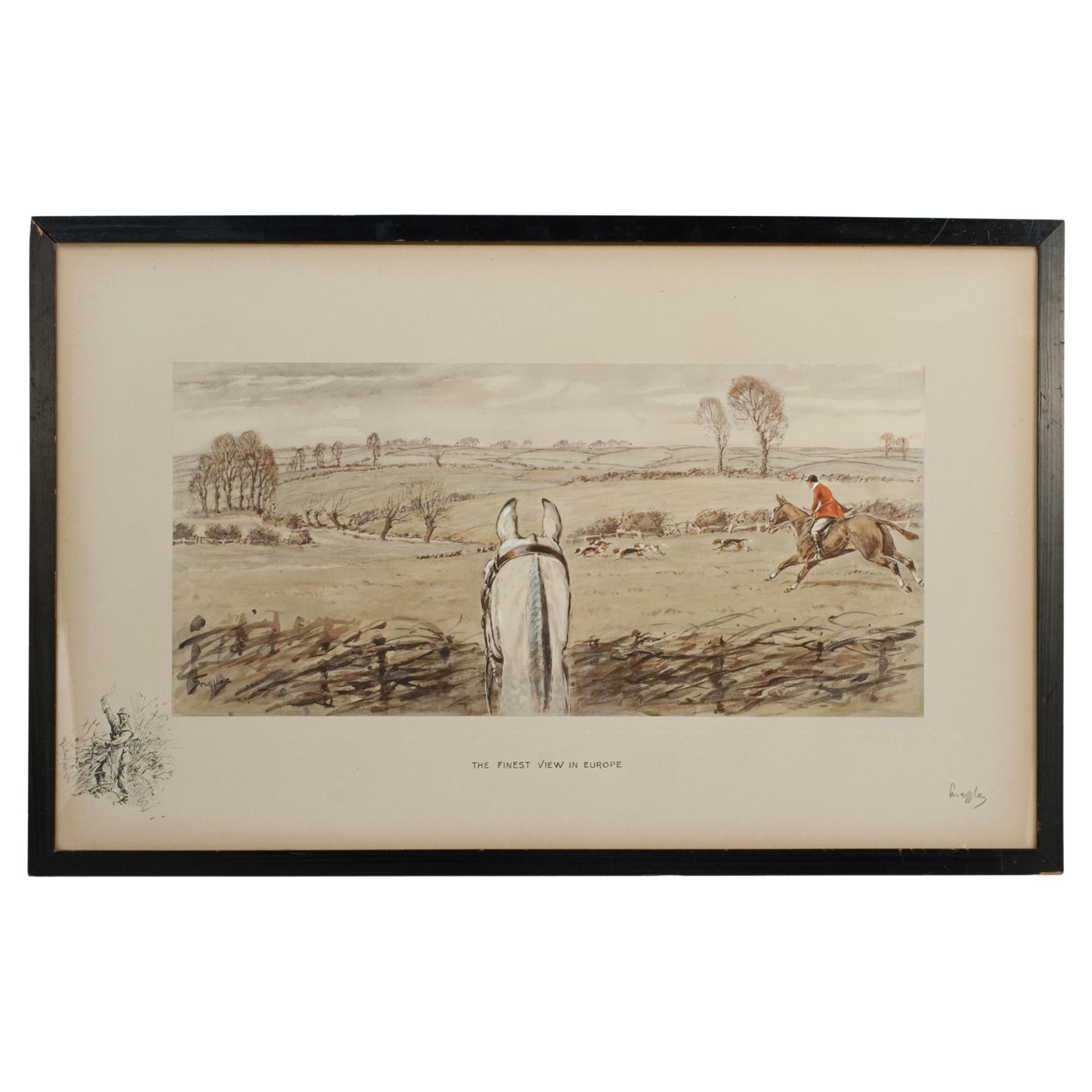 Signed Snaffles Fox Hunting Print, Finest View in Europe For Sale