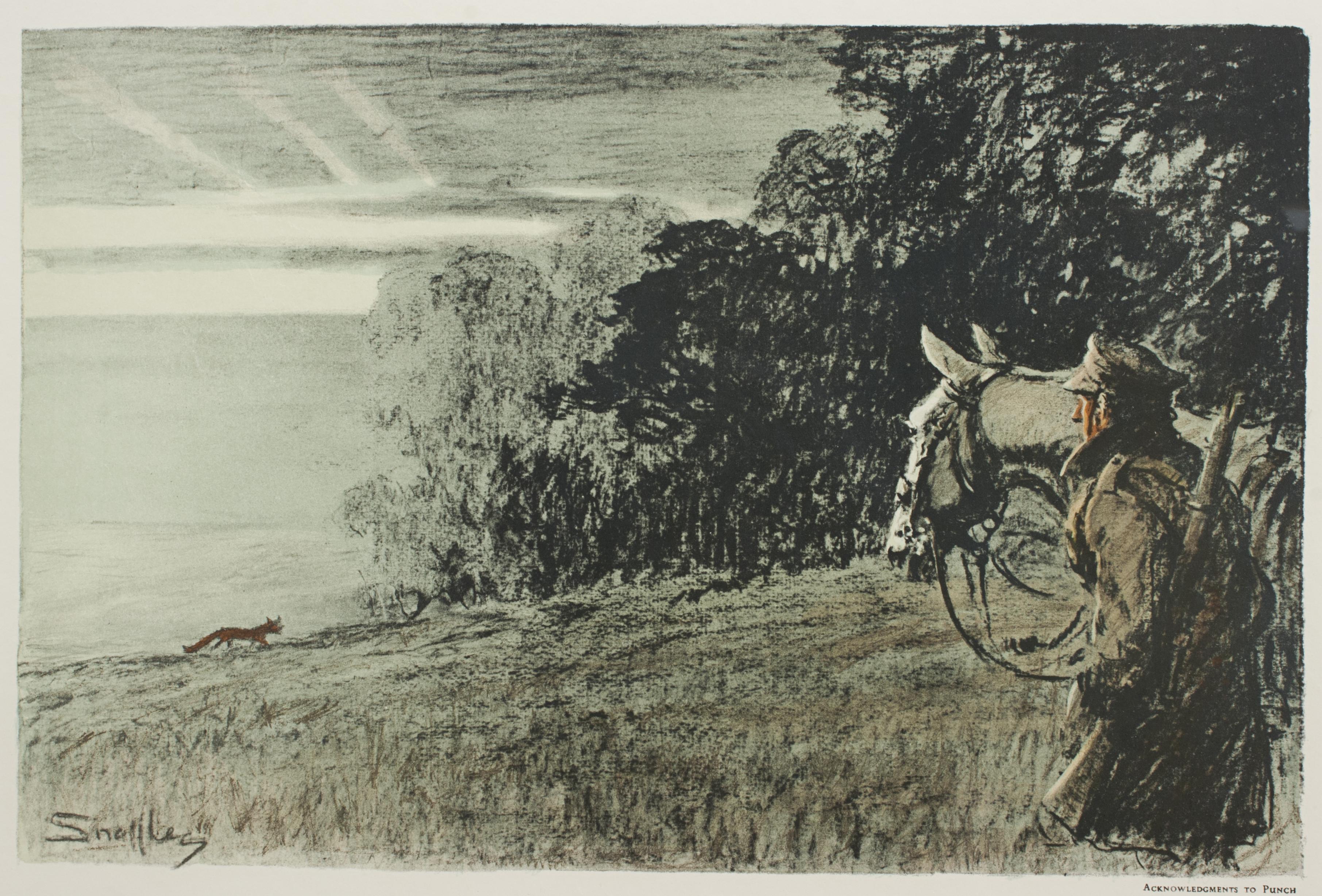 Signed Snaffles Fox Hunting/ WWII Military Print, Pass Friend In Good Condition In Oxfordshire, GB