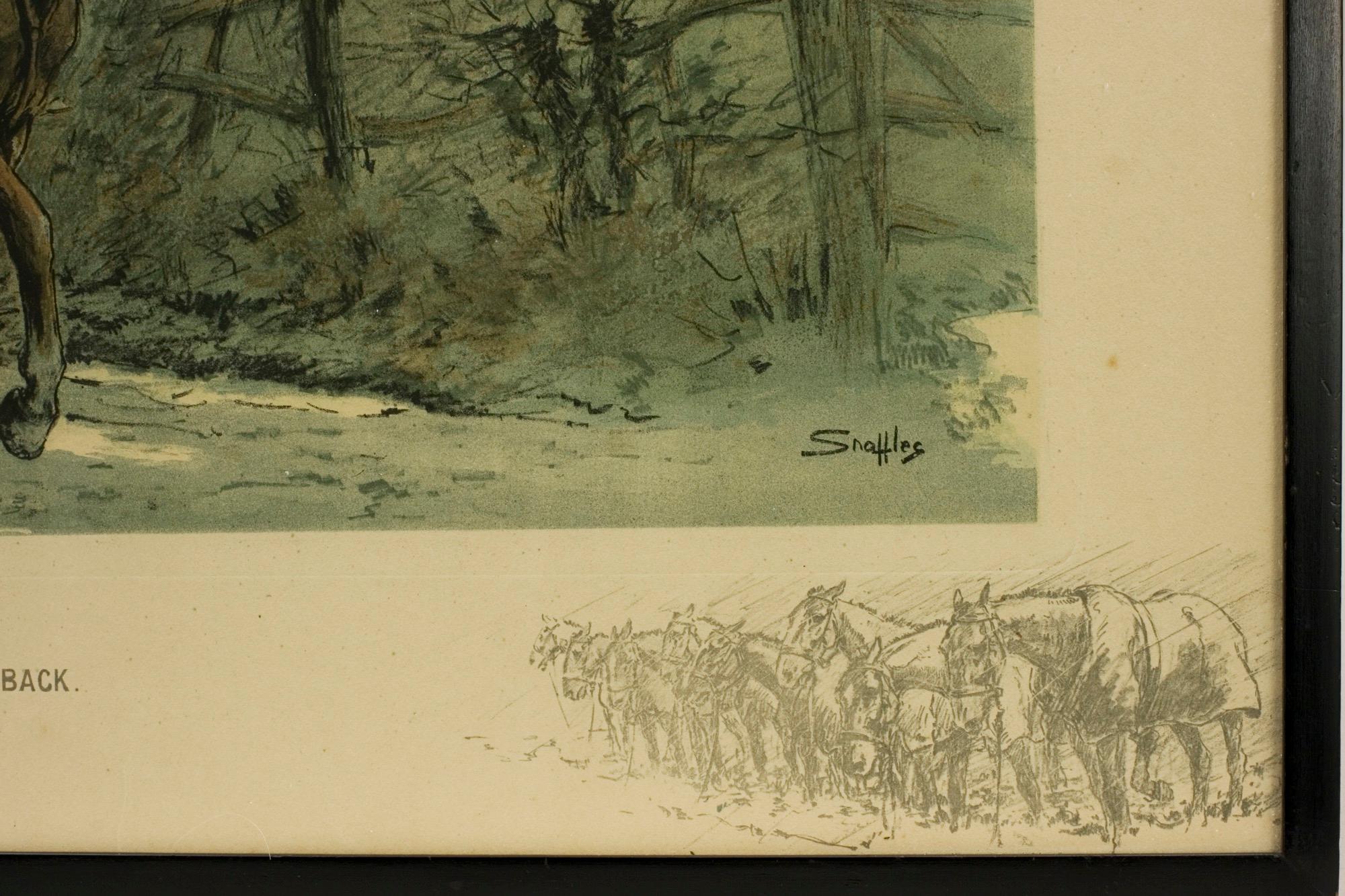 British Signed Snaffles WW I Military Print, Fox Hunting Print, Tally-Ho Back