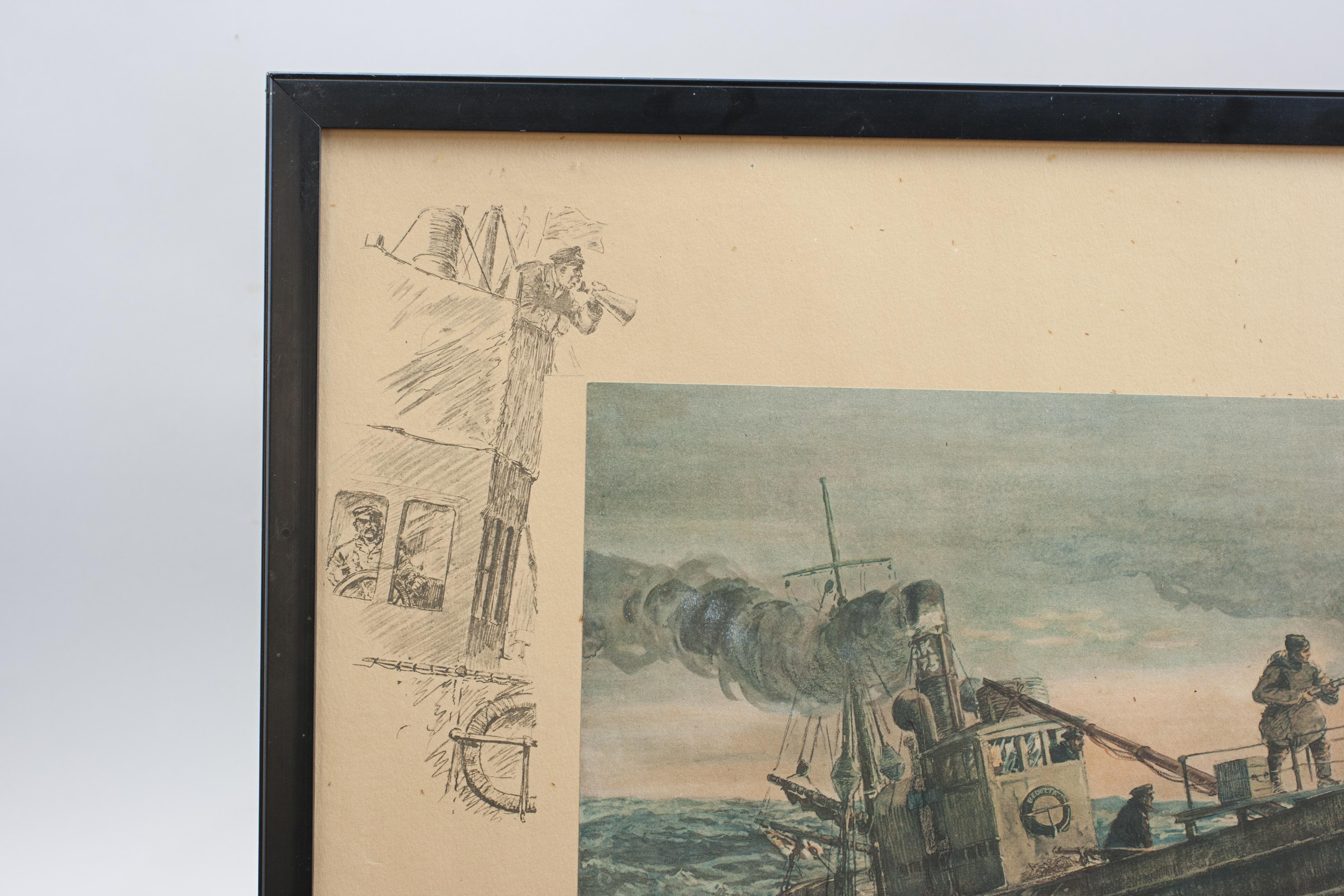 Stampa navale firmata Snaffles WW I. Signori senza paura. In condizioni buone in vendita a Oxfordshire, GB
