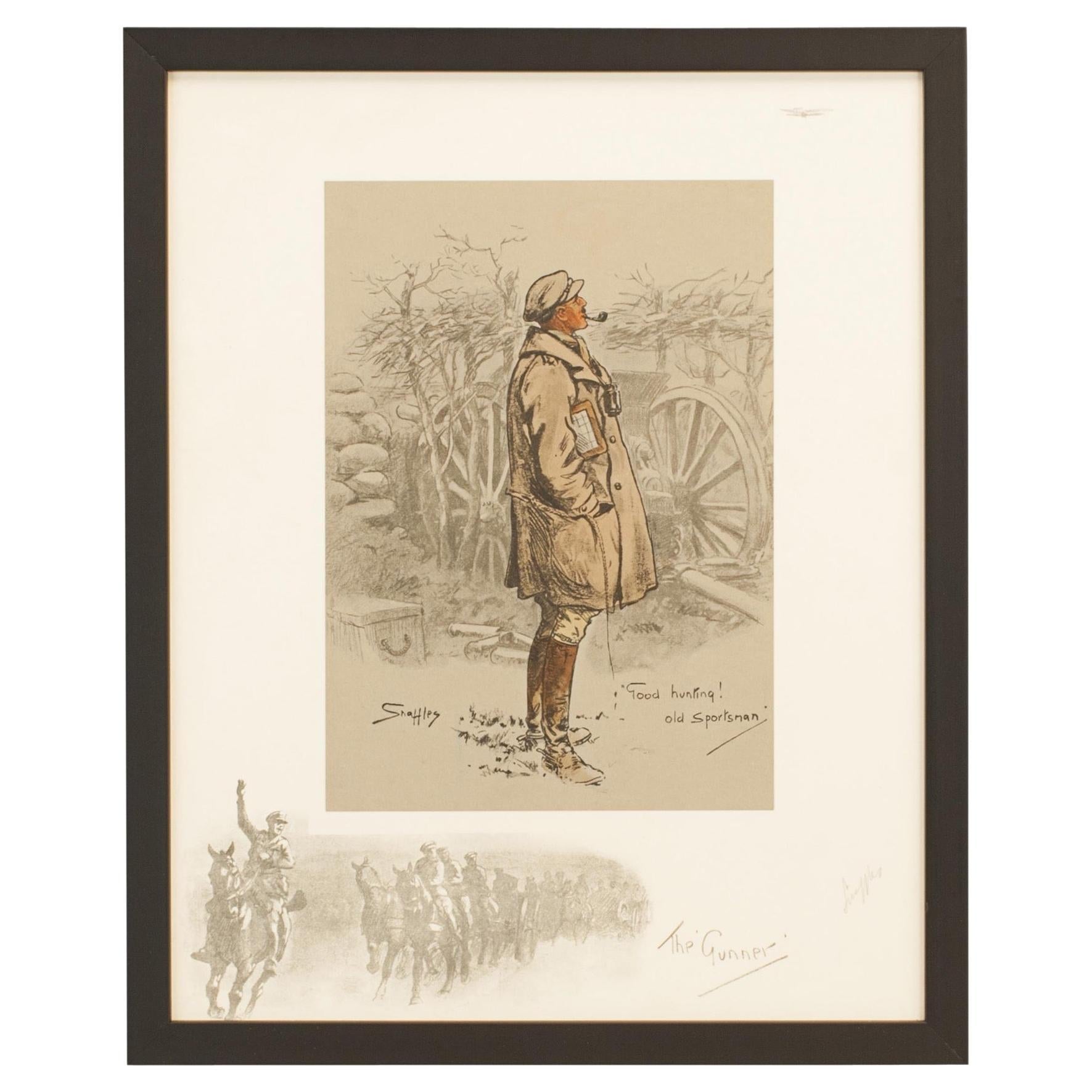 Signed Snaffles WWI Military Print, The Gunner