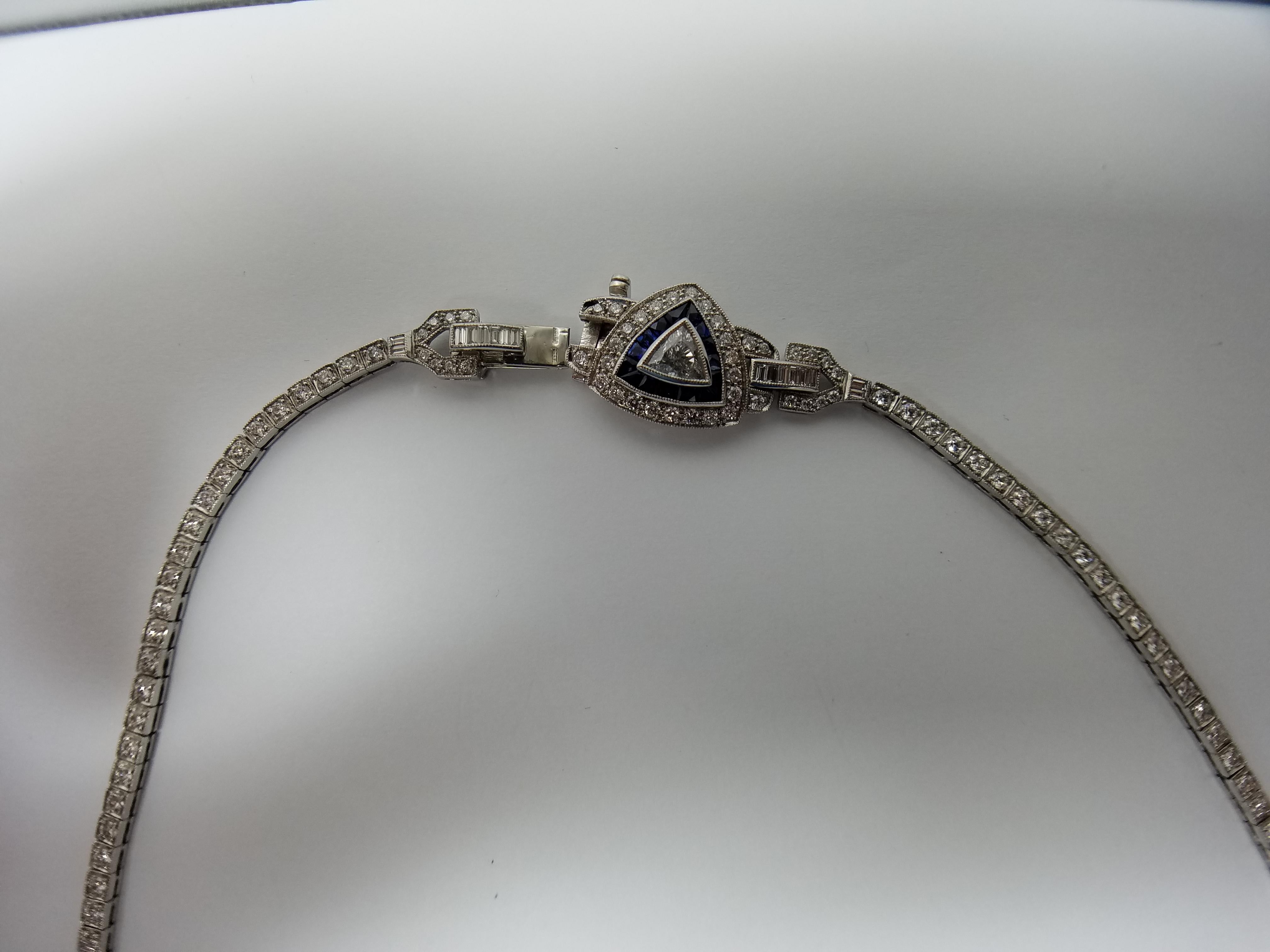 Signed Sophia D Platinum Necklace with Diamond and Sapphire In Good Condition In New York, NY
