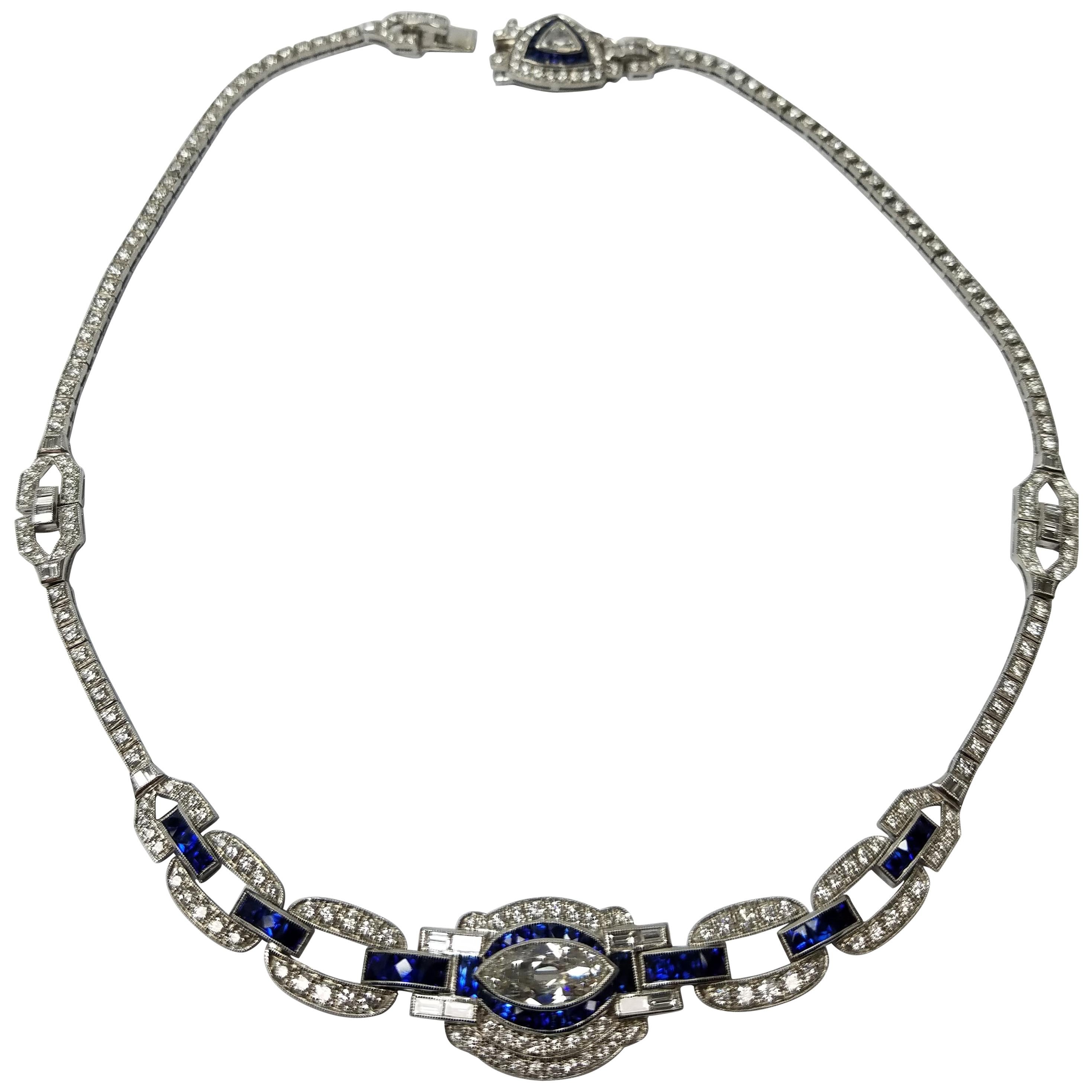 Signed Sophia D Platinum Necklace with Diamond and Sapphire