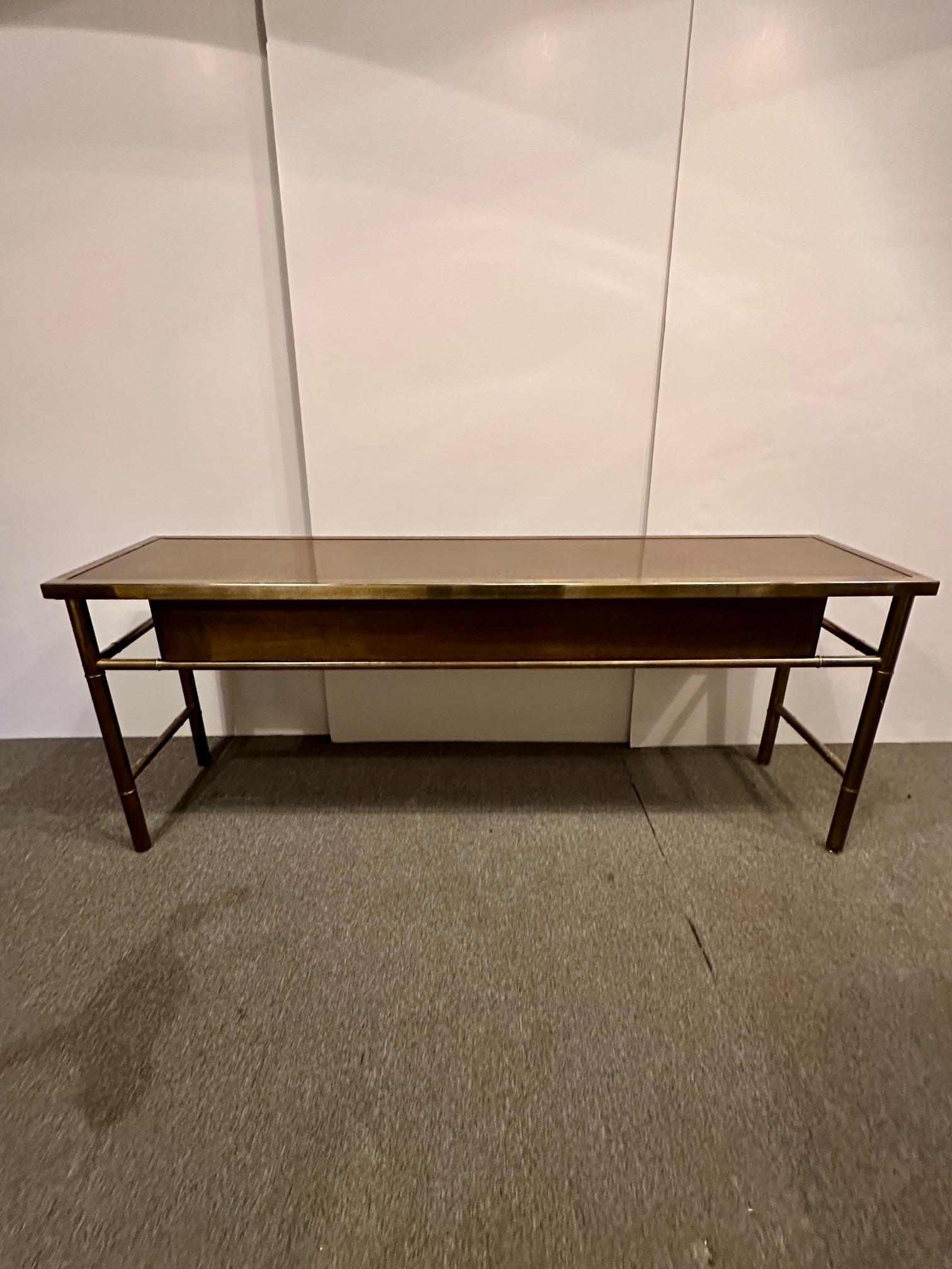 Signed Sophisticated Mastercraft Brass & Burl Carpathian Faux Bamboo Console 4