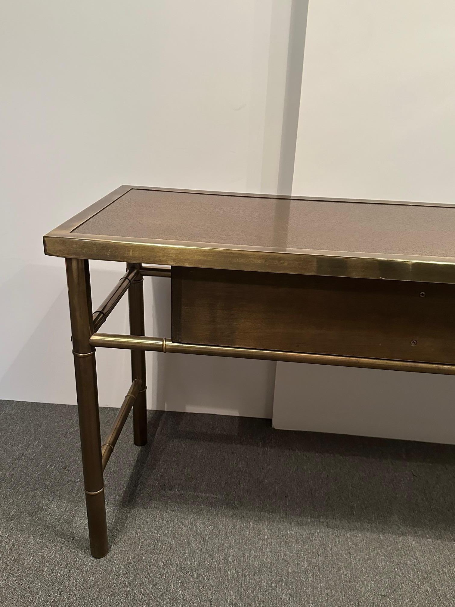 Signed Sophisticated Mastercraft Brass & Burl Carpathian Faux Bamboo Console 5