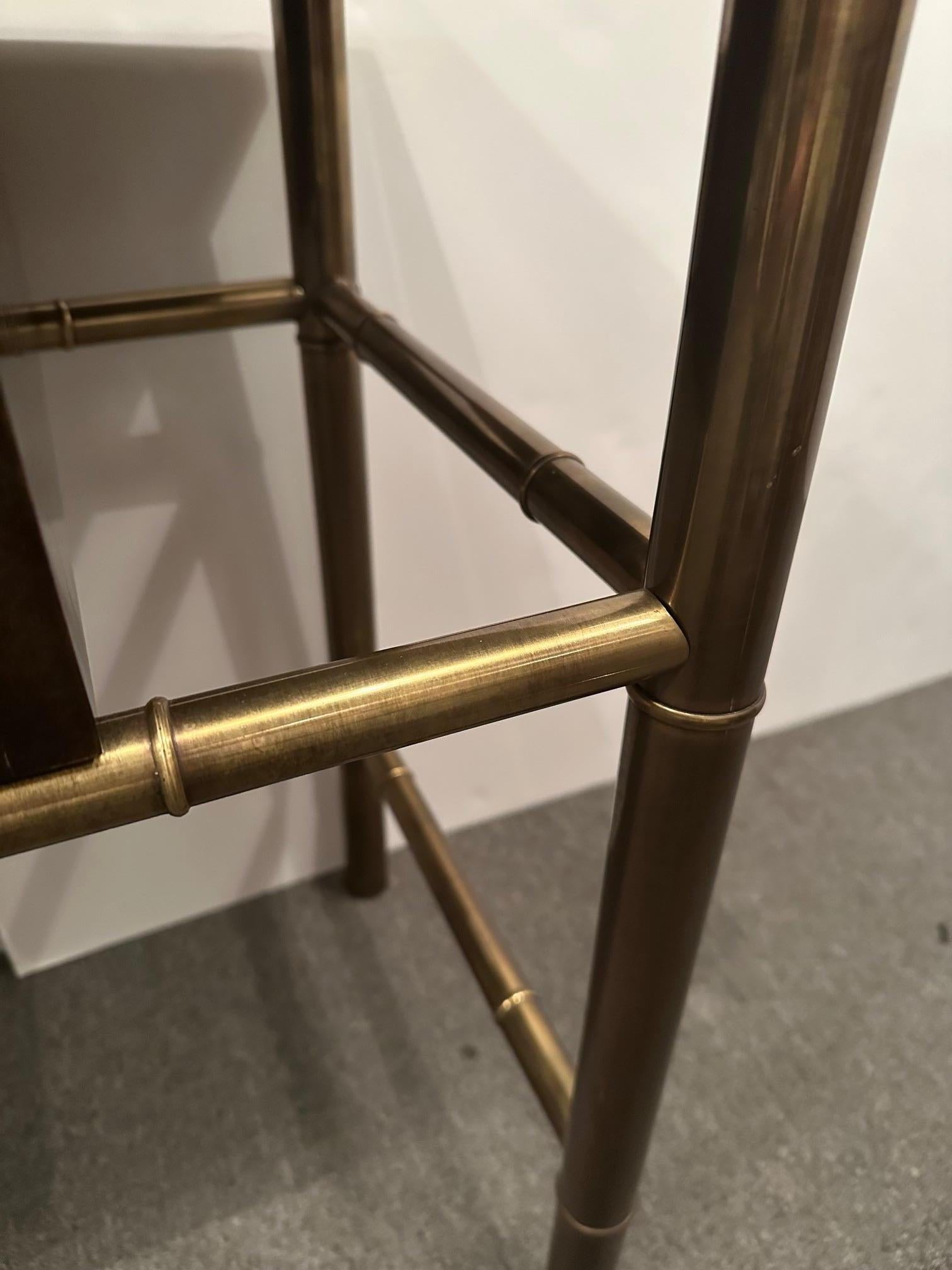 Signed Sophisticated Mastercraft Brass & Burl Carpathian Faux Bamboo Console In Good Condition In Hopewell, NJ
