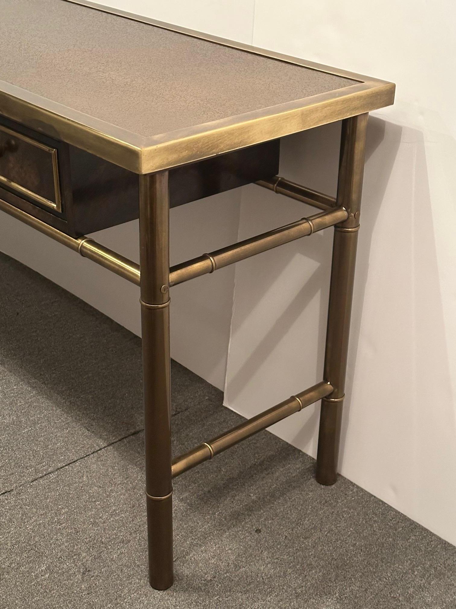 Signed Sophisticated Mastercraft Brass & Burl Carpathian Faux Bamboo Console 3