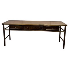 Signed Sophisticated Mastercraft Brass & Burl Carpathian Faux Bamboo Console
