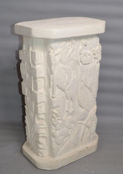 Signed Southwestern Folk Art Carved Sculptural Plaster Pedestal Column Table 80s