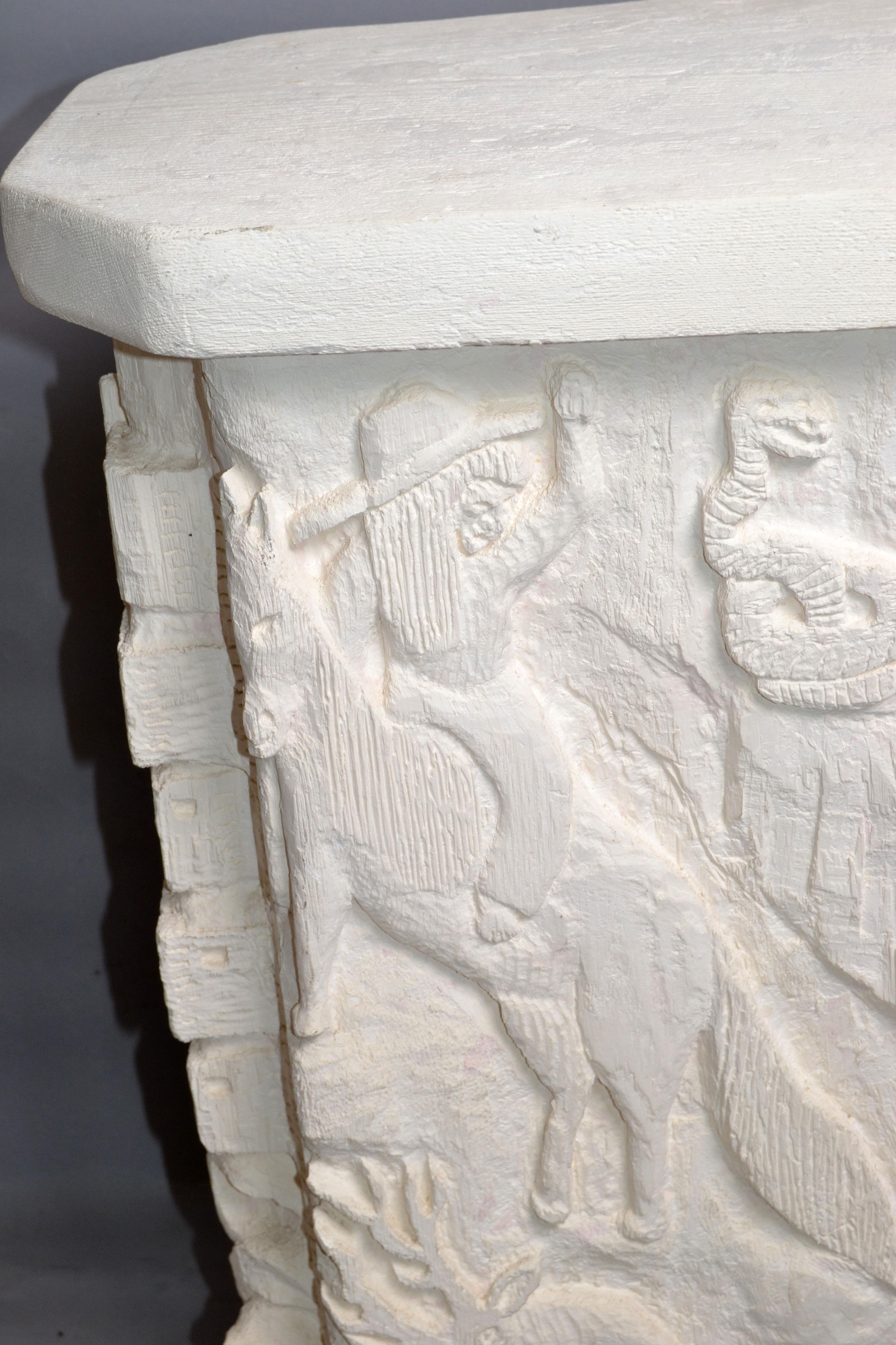 20th Century Signed Southwestern Folk Art Carved Sculptural Plaster Pedestal Column Table 80s For Sale