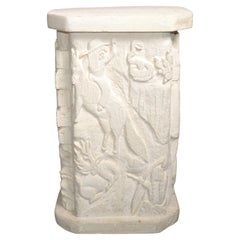 Signed Southwestern Folk Art Carved Sculptural Plaster Pedestal Column Table 80s