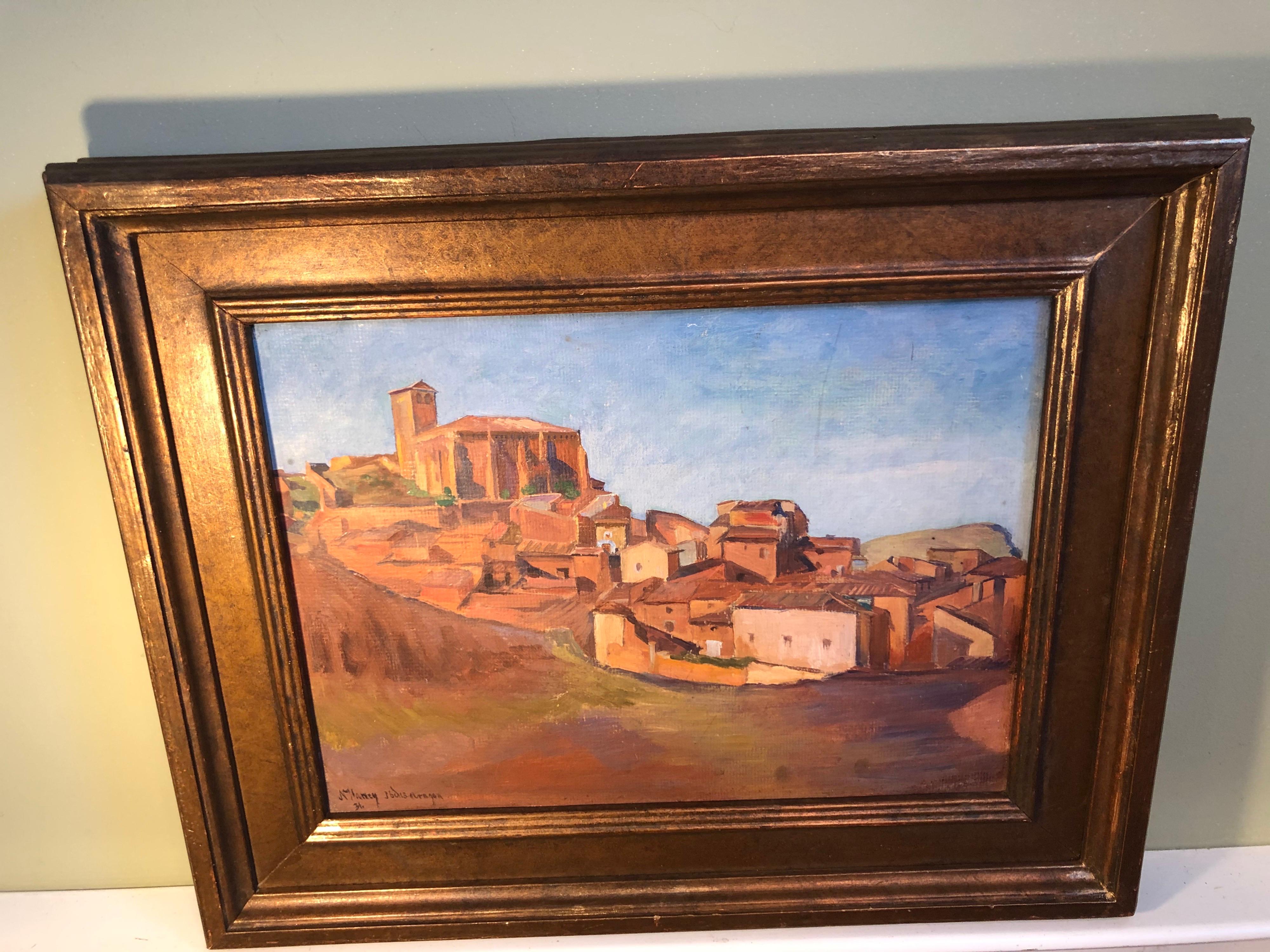 Signed painting on Board of the Aragon Region in Spain , 1931 For Sale 8