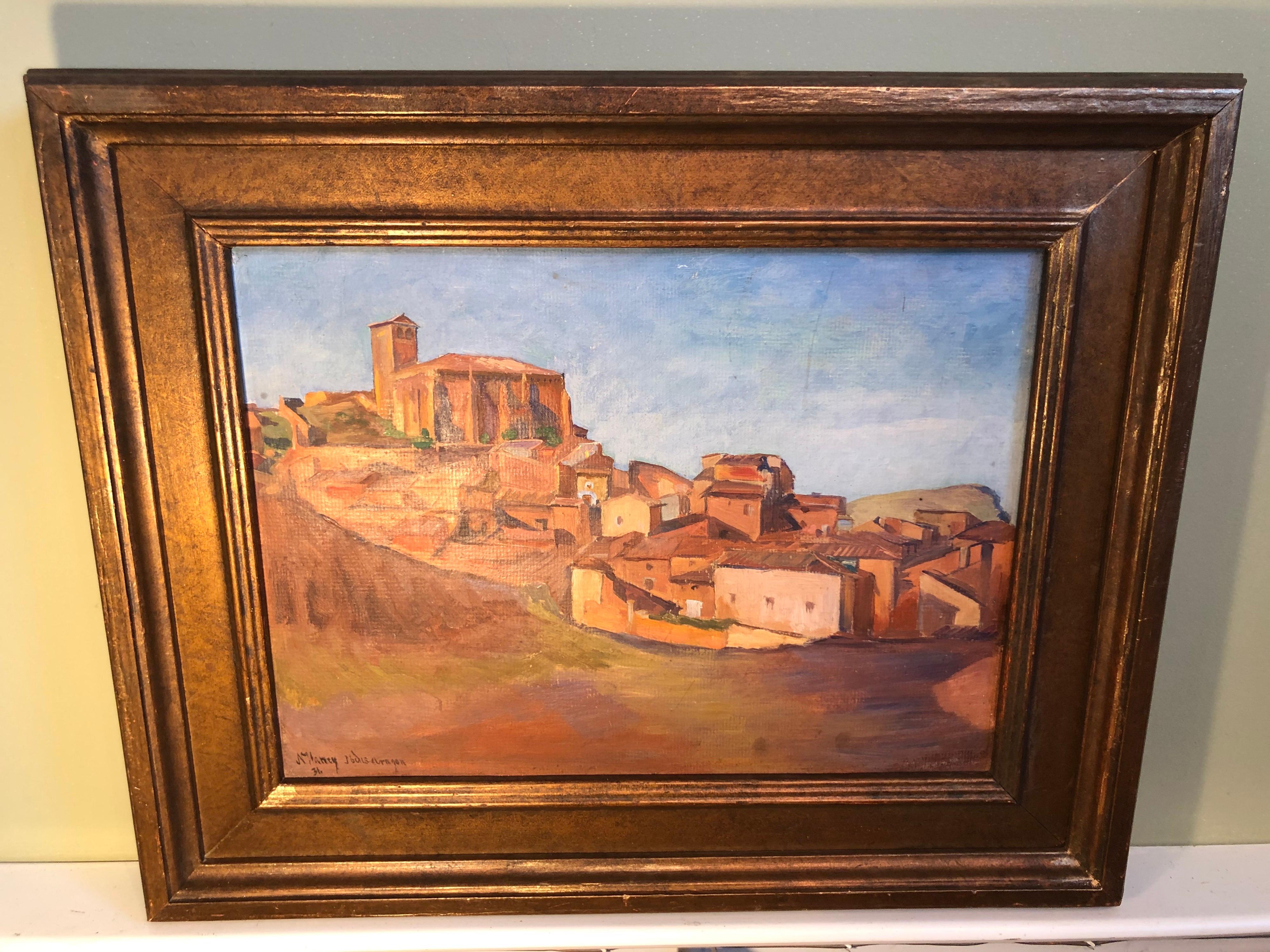 Signed painting on Board of the Aragon Region in Spain , 1931 For Sale 9