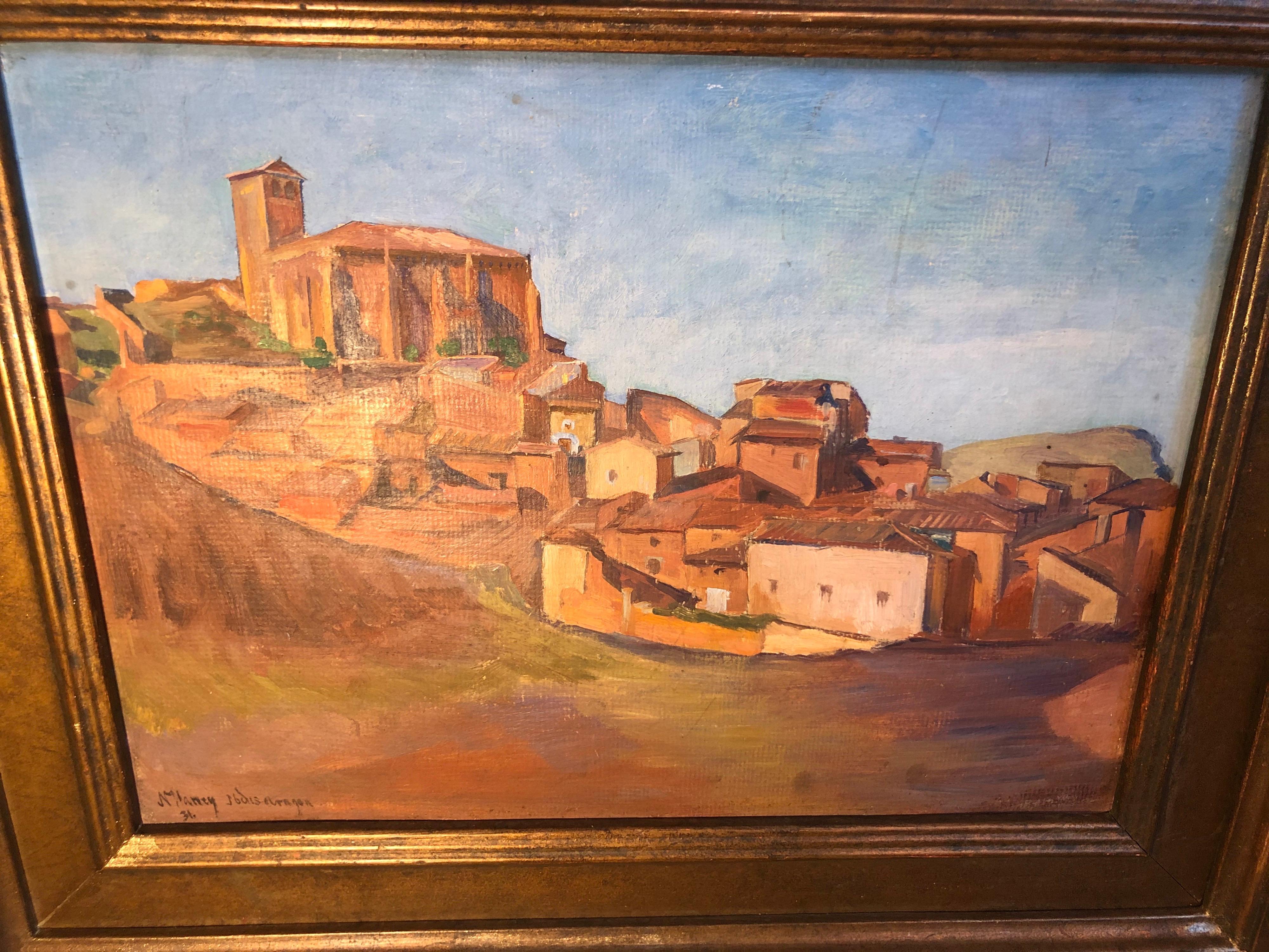 Signed painting on Board of the Aragon Region in Spain , 1931 For Sale 11