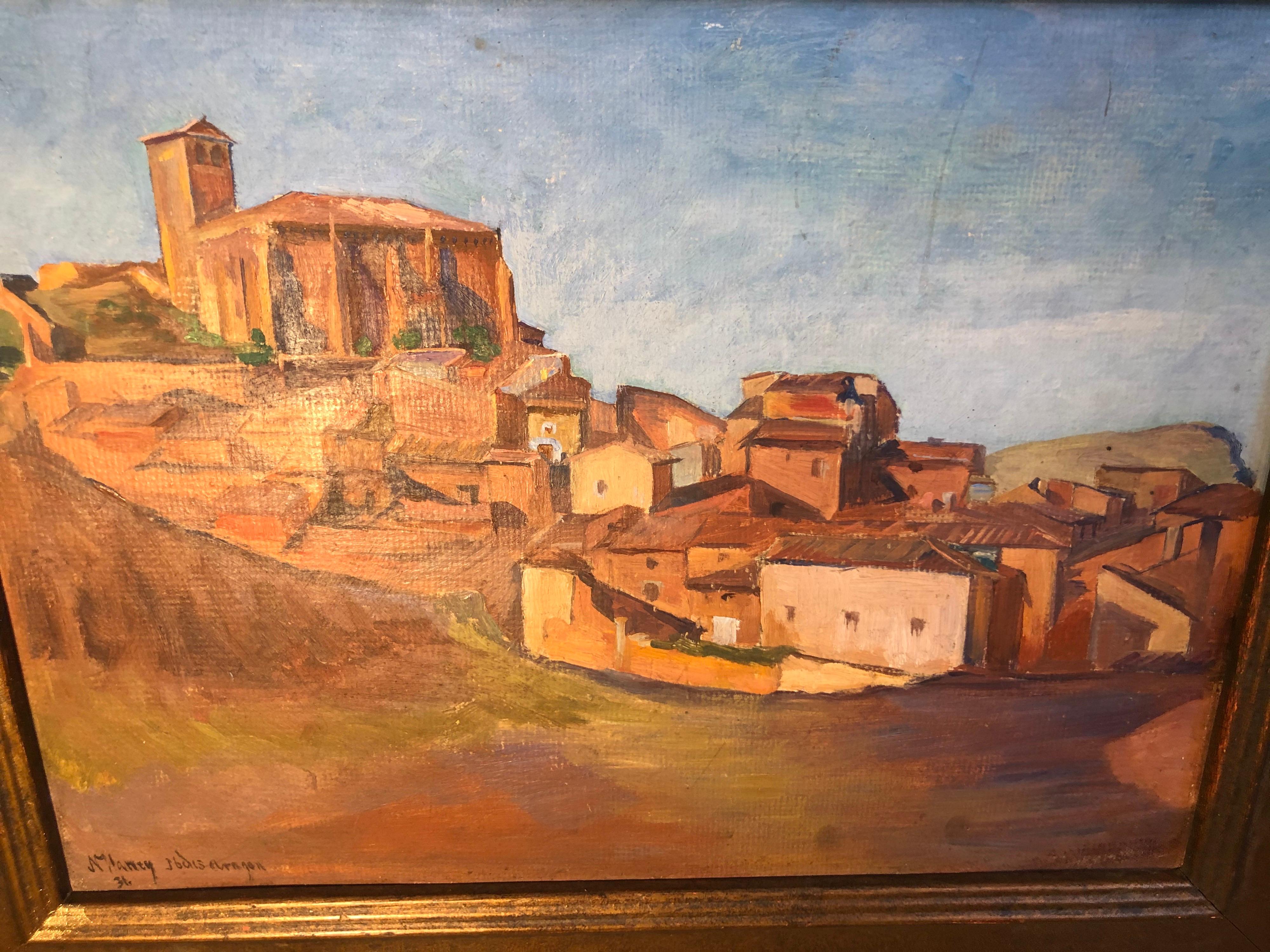 Signed painting on Board of the Aragon Region in Spain , 1931 For Sale 12