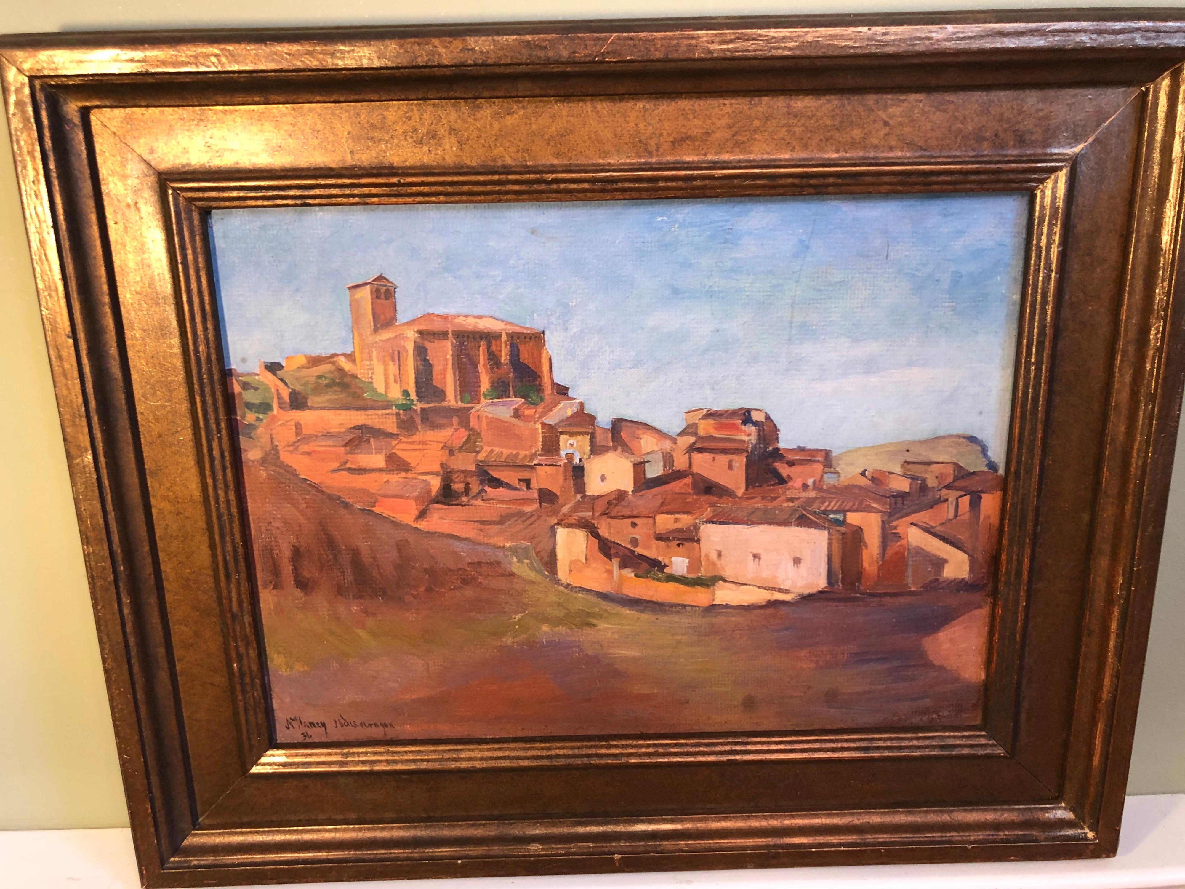 Pintura sobre tabla firmada de la región de Aragón en España , 1931 clásico estadounidense en venta