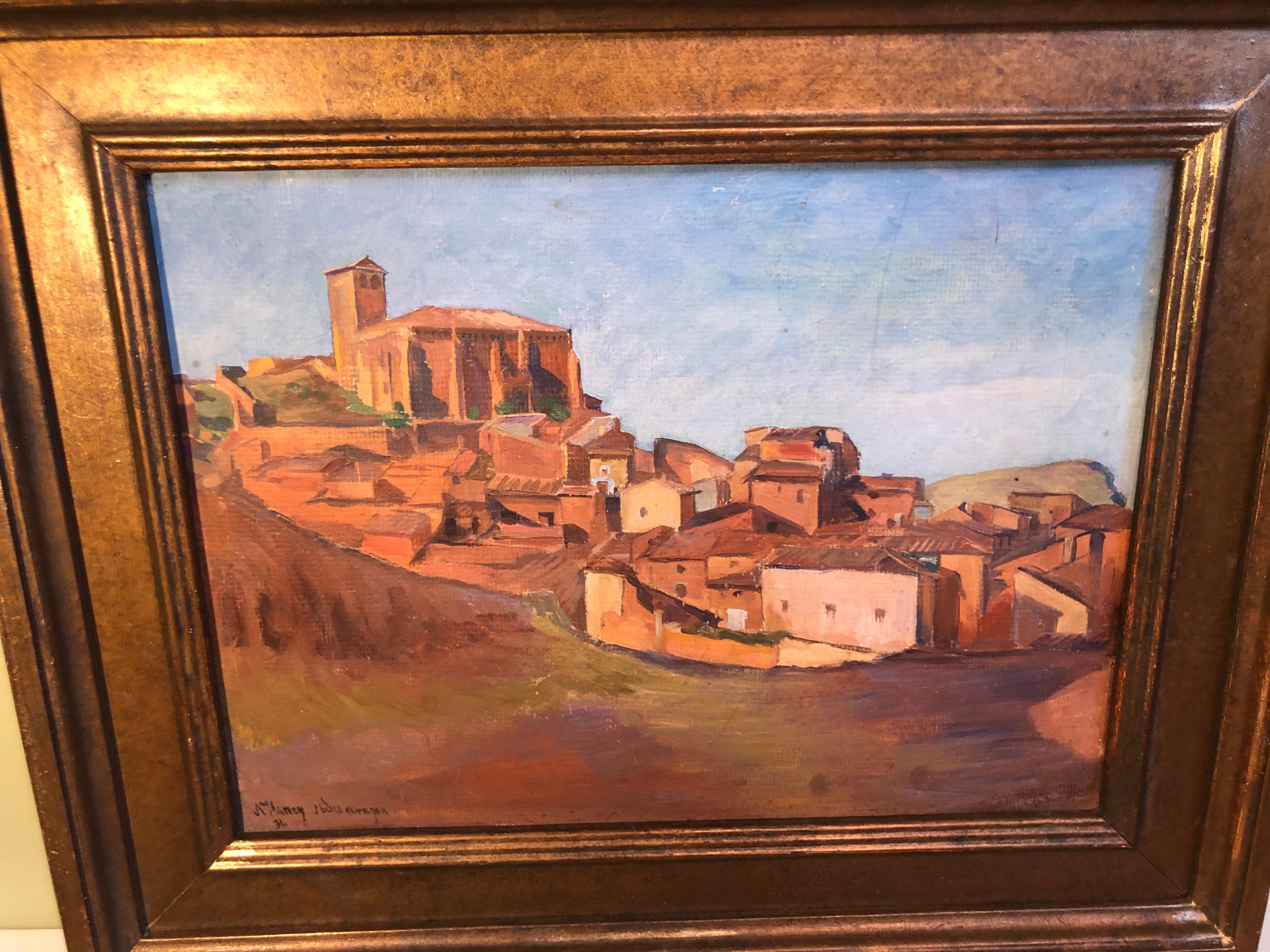American Signed painting on Board of the Aragon Region in Spain , 1931 For Sale