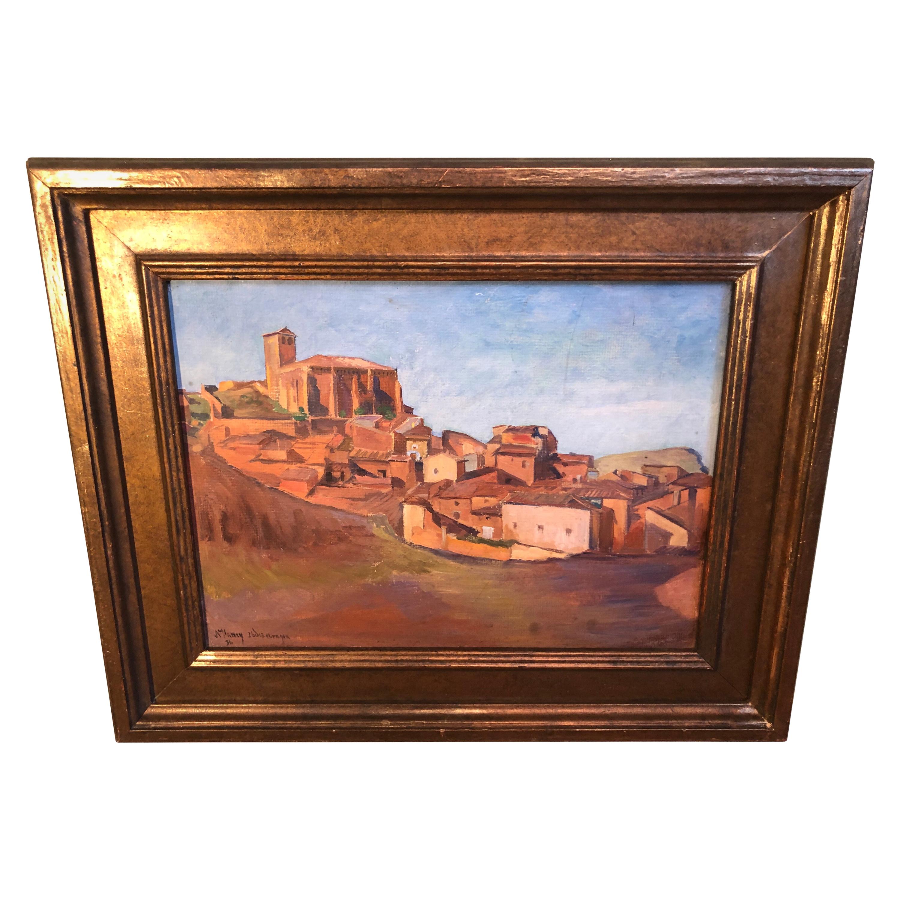 Peinture sur panneau signée représentant la région de l'Aragon en Espagne, 1931 en vente