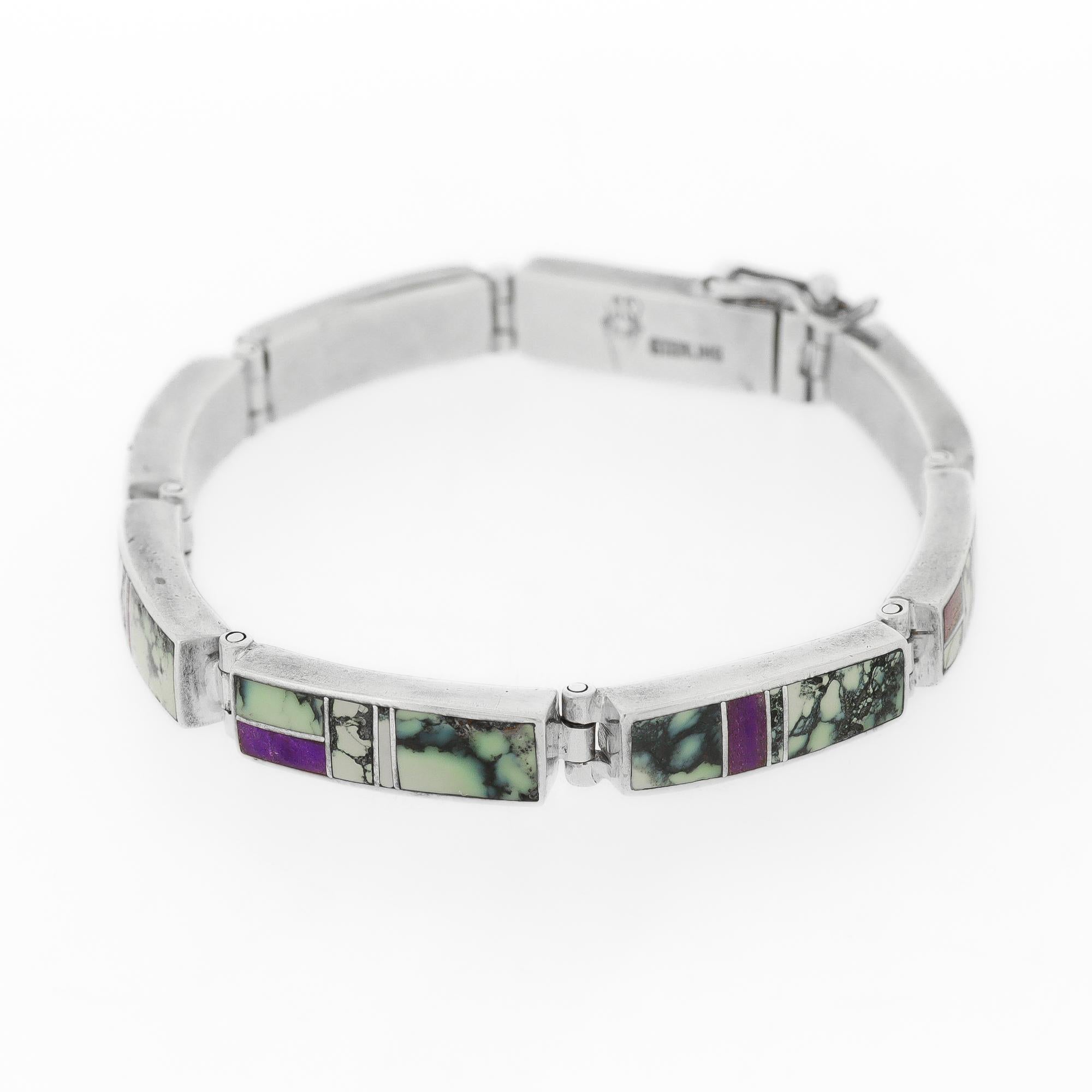 Firmado Southwestern Supersmith Inc. Plata de ley, incrustación de turquesa y sugilita en venta 3