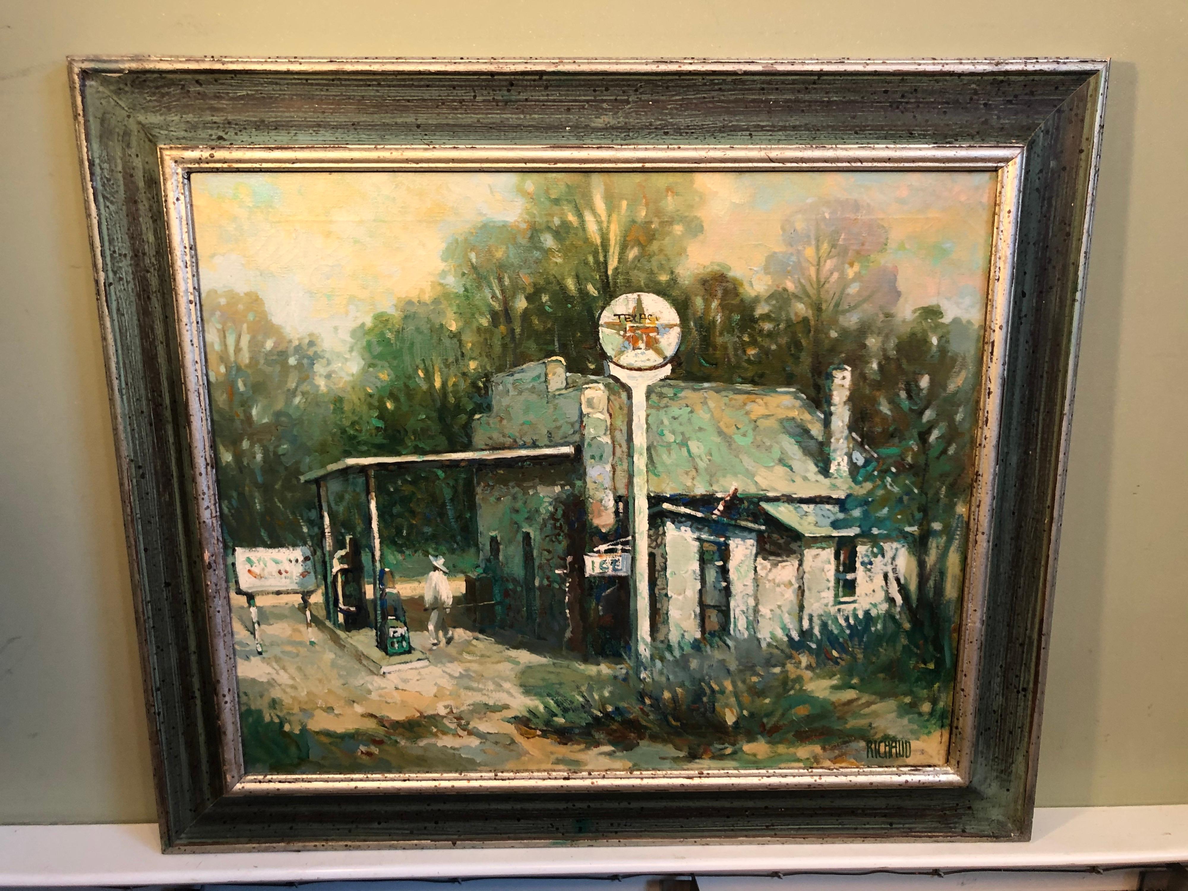 Signed Southwestern Texaco Gas Station by Richaud. Attributed to Maxime Richaud (1924-1994).
Perfect for that gasoline collector.