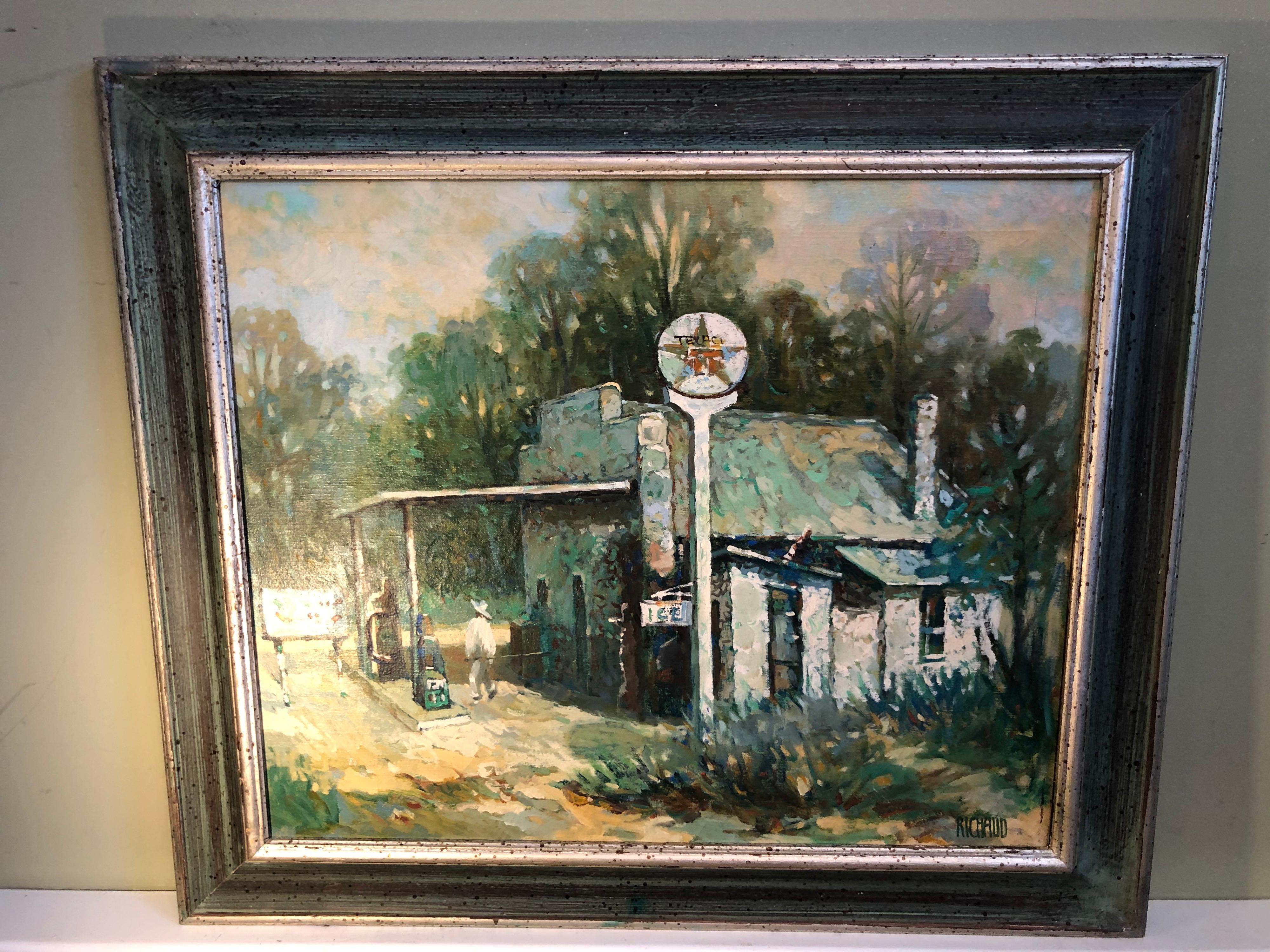 Signed Southwestern Texaco Gas Station by Richaud In Good Condition In Redding, CT