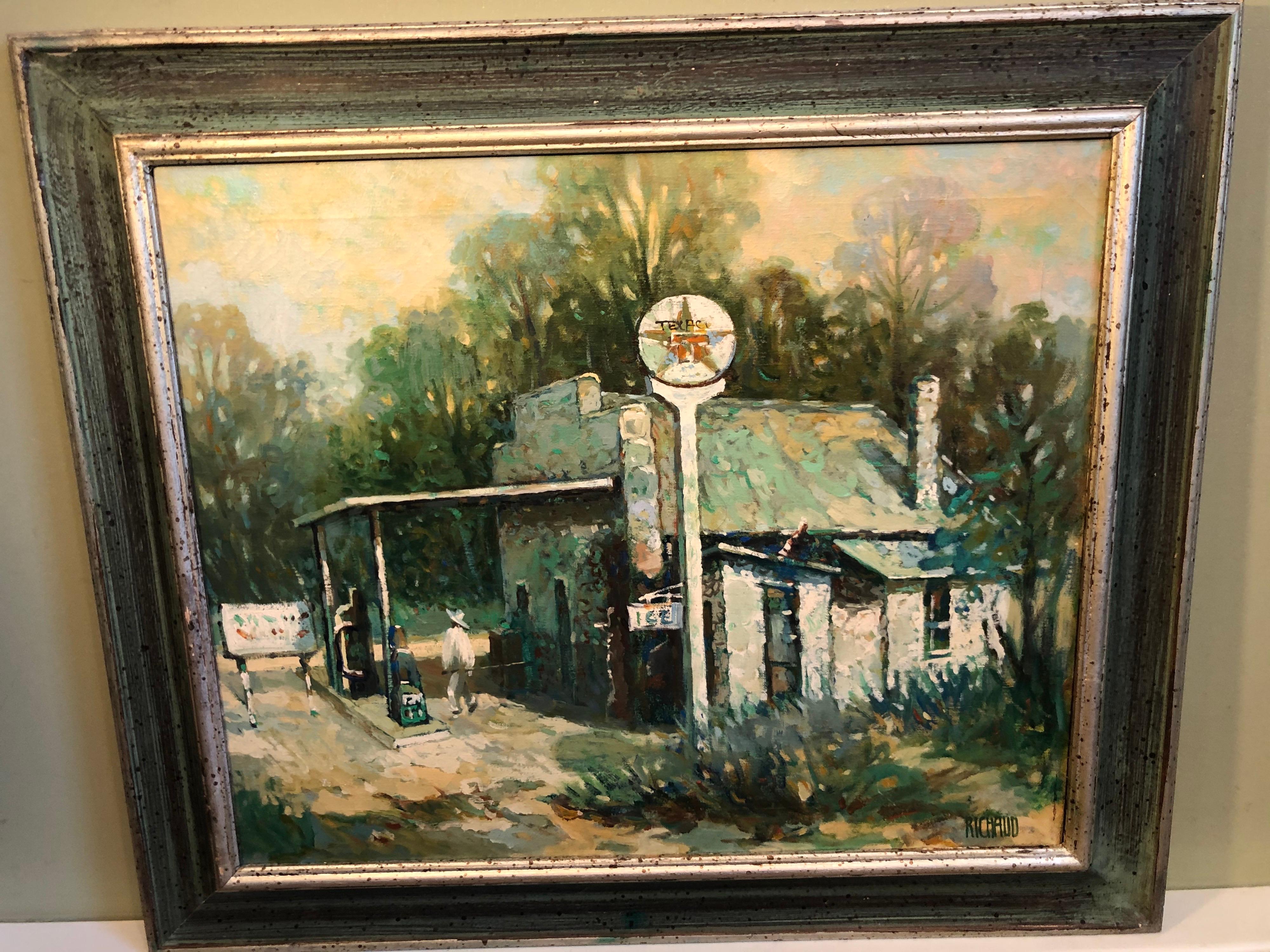 Mid-20th Century Signed Southwestern Texaco Gas Station by Richaud