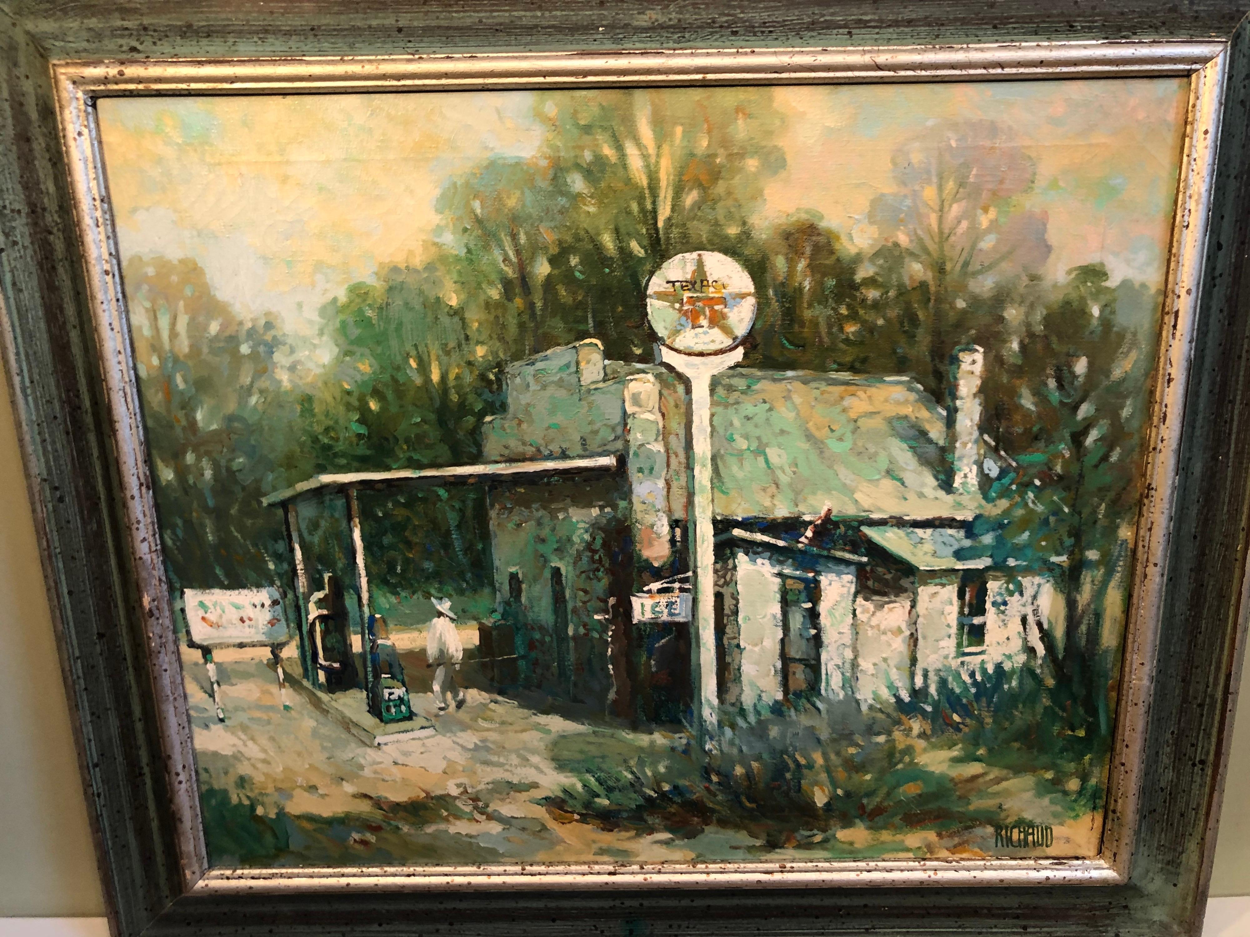 Canvas Signed Southwestern Texaco Gas Station by Richaud