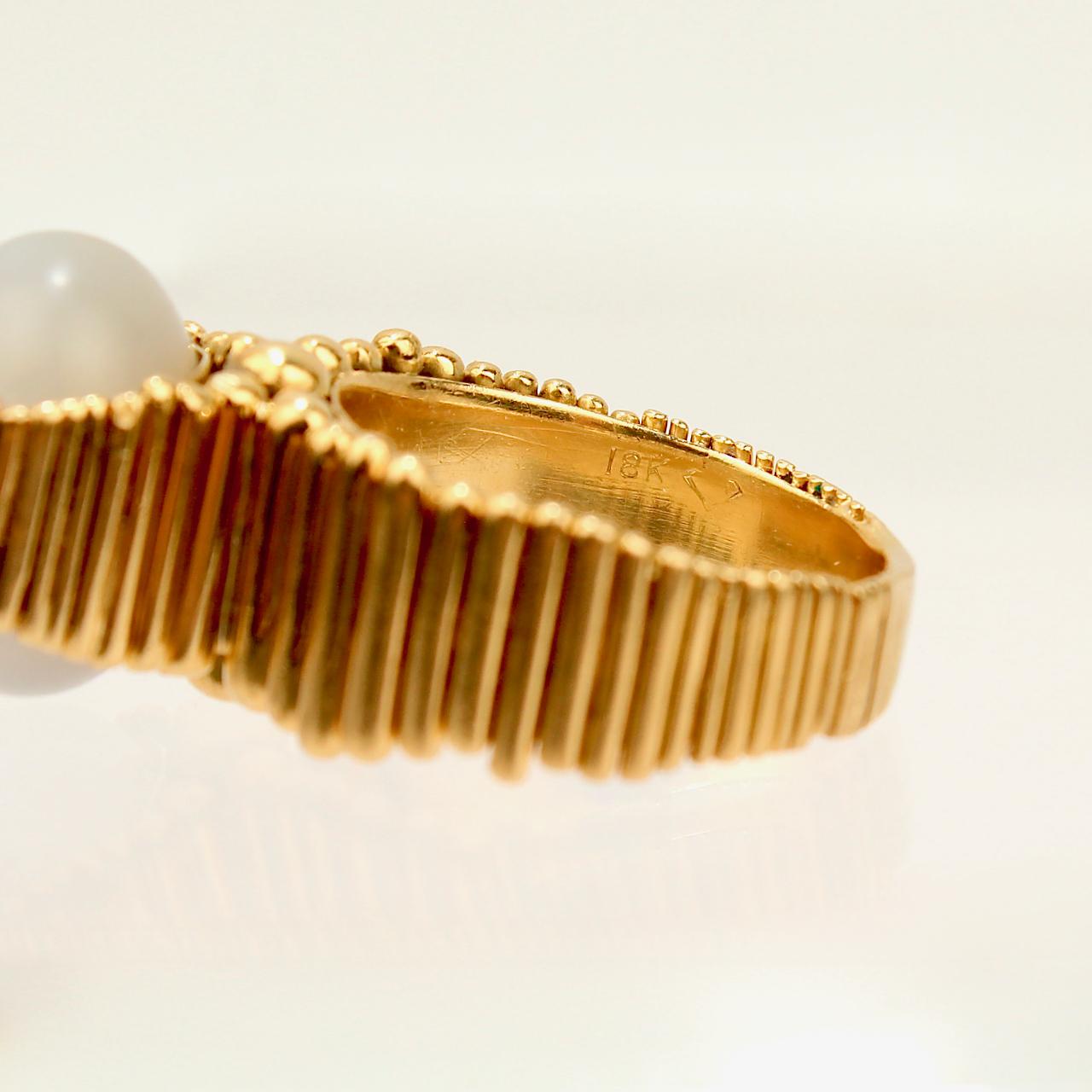 Signed Space Age 18 Karat Gold and Moonstone Cocktail Ring by F. J. Cooper 1