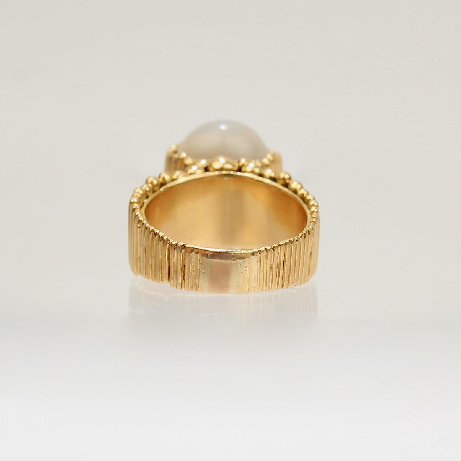 Bead Signed Space Age 18 Karat Gold and Moonstone Cocktail Ring by F. J. Cooper