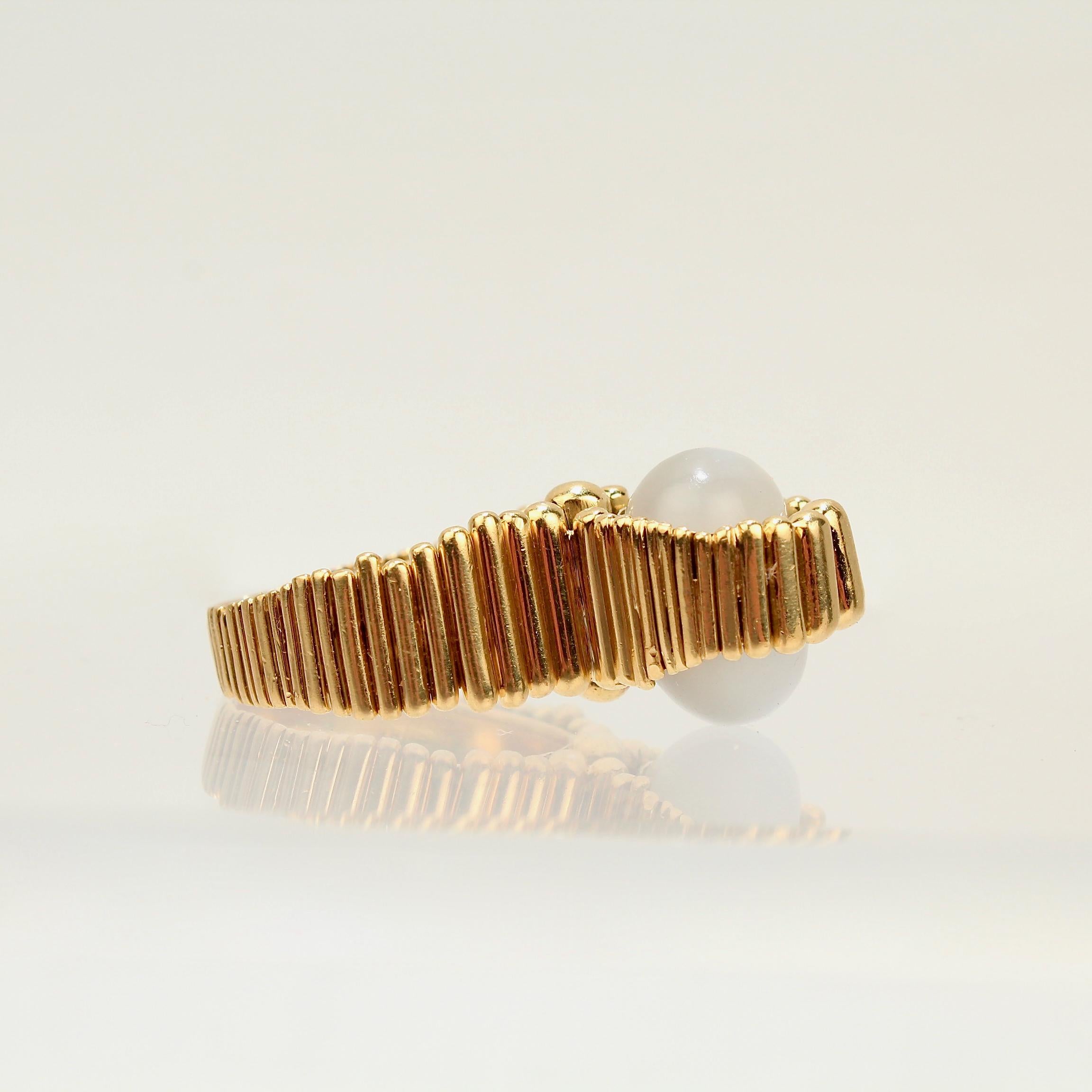 Signed Space Age 18 Karat Gold and Moonstone Cocktail Ring by F. J. Cooper In Good Condition In Philadelphia, PA