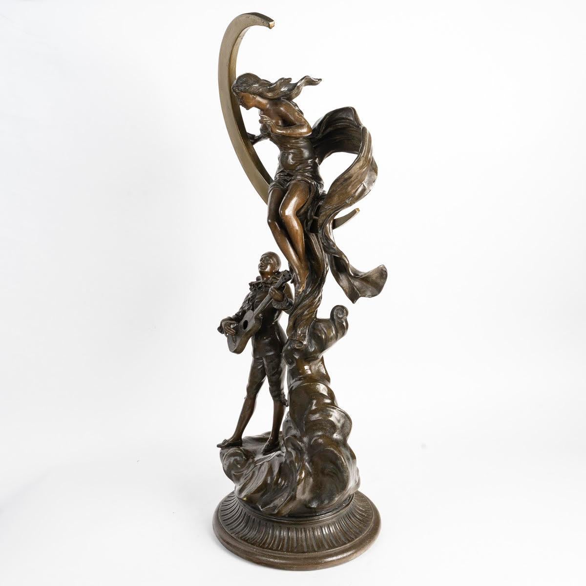 Signierte Skulptur aus Zinn, die den Pierrot de la Lune darstellt, 20. (Napoleon III.) im Angebot