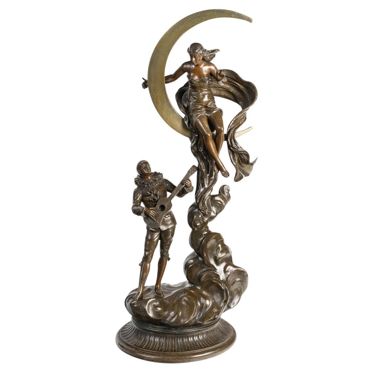 Signierte Skulptur aus Zinn, die den Pierrot de la Lune darstellt, 20. im Angebot