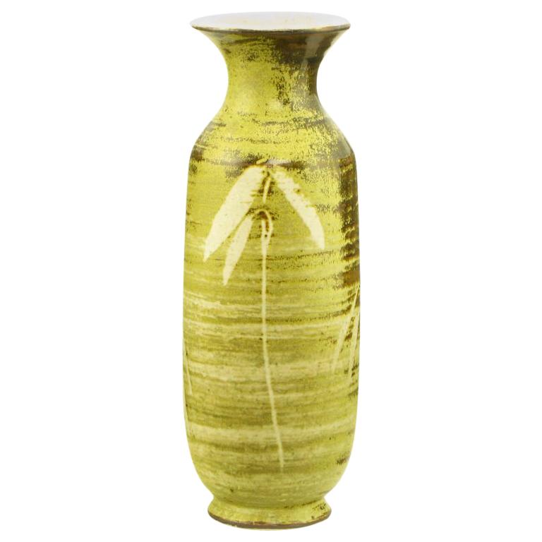 Signed Spiral Glazed Brown & Gold Foliate Studio Pottery  Vase