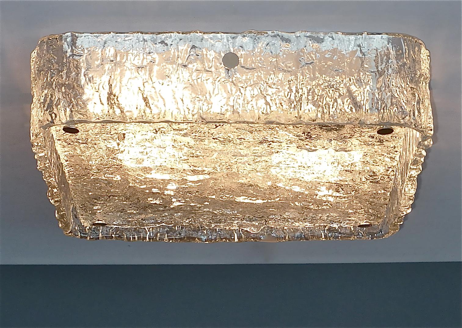 Große Wandleuchterlampe aus Murano-Eisglas, signiert, quadratisch, Kaiser, 1960er Jahre im Angebot 5