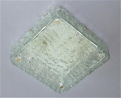 Signed Square Kaiser Flush Mount Large Wall Sconce Lamp Murano Ice Glass 1960s