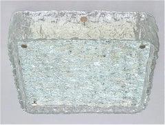 Signed Square Kaiser Flush Mount Large Wall Sconce Lamp Murano Ice Glass 1960s