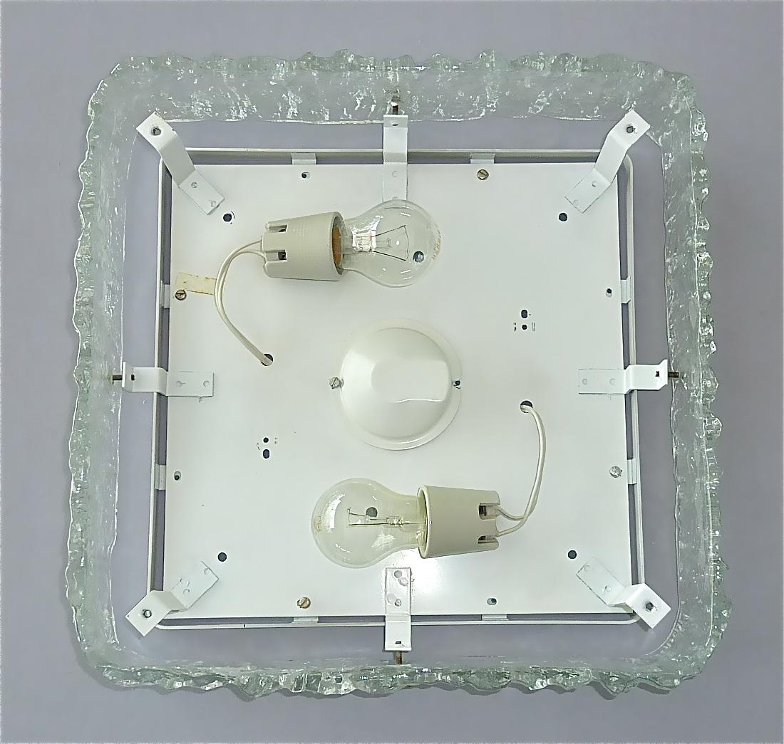 Große Wandleuchterlampe aus Murano-Eisglas, signiert, quadratisch, Kaiser, 1960er Jahre (Messing) im Angebot