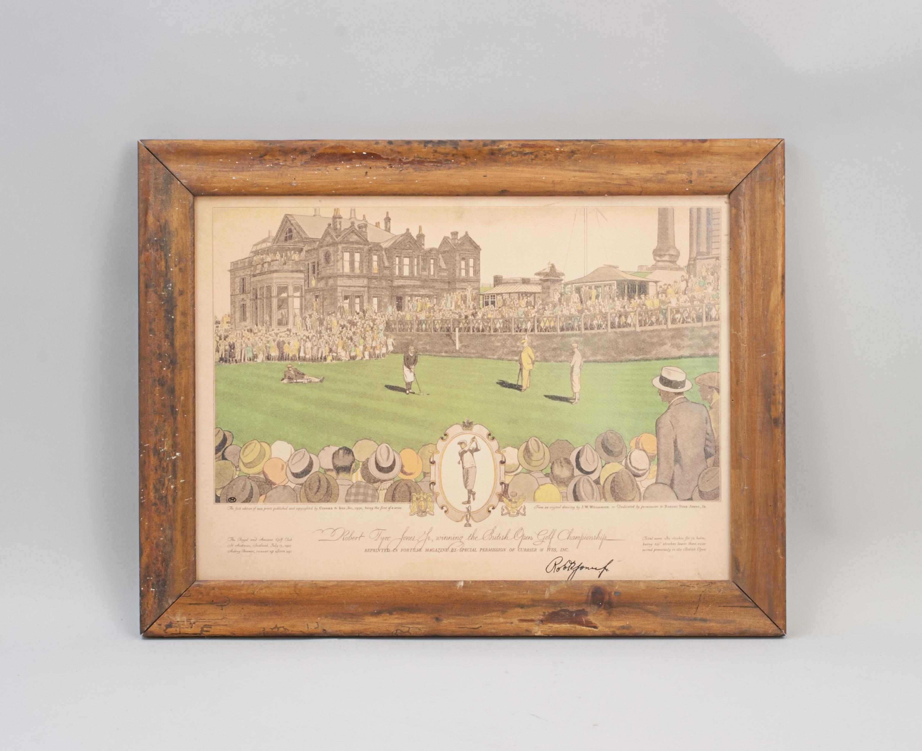 Rare Bobby Jones Signed 1927 Open Golf Championship Picture.
An original 1930 limited edition lithograph titled 