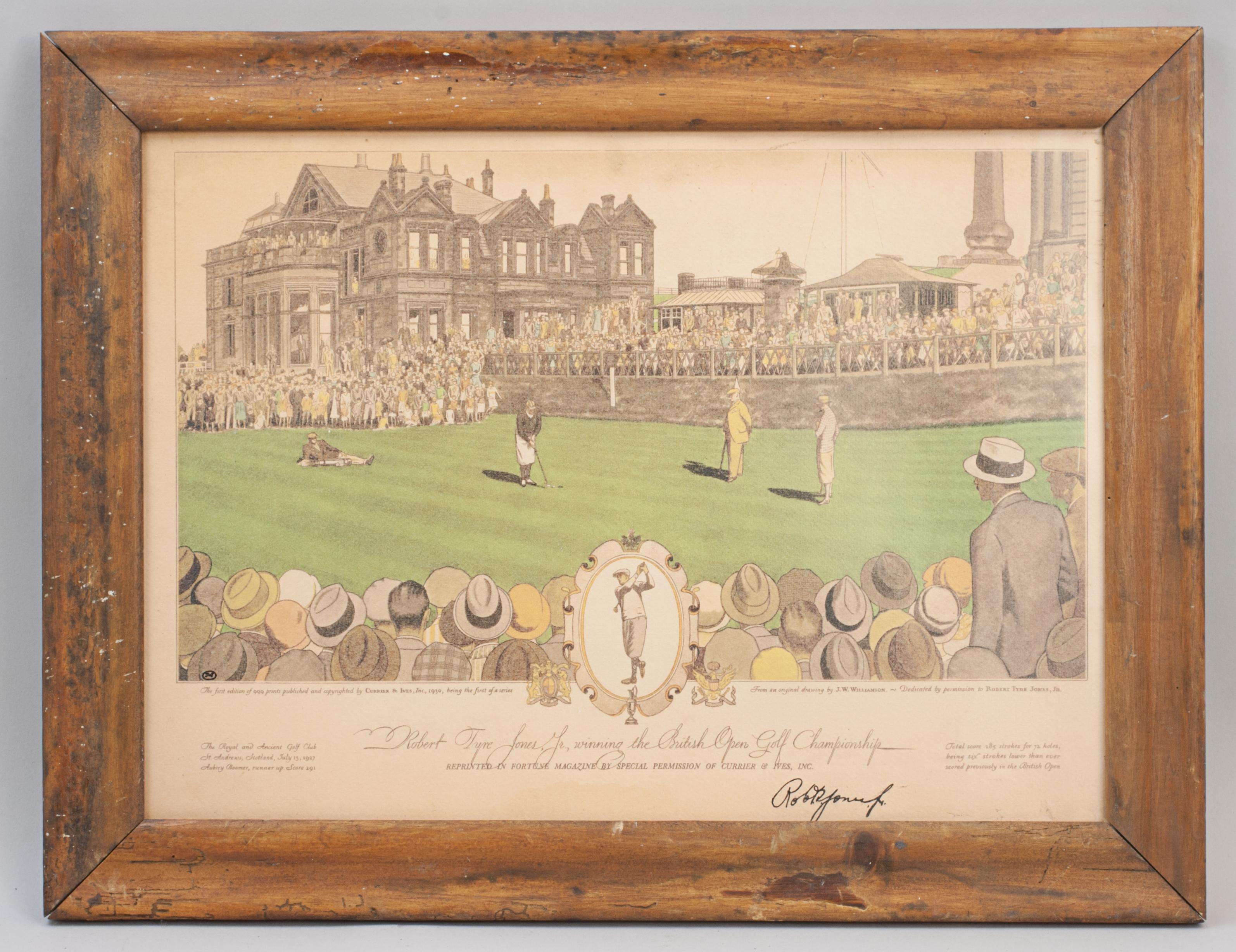 Sporting Art   Impression de golf de St Andrews signée Bobby Jones en vente