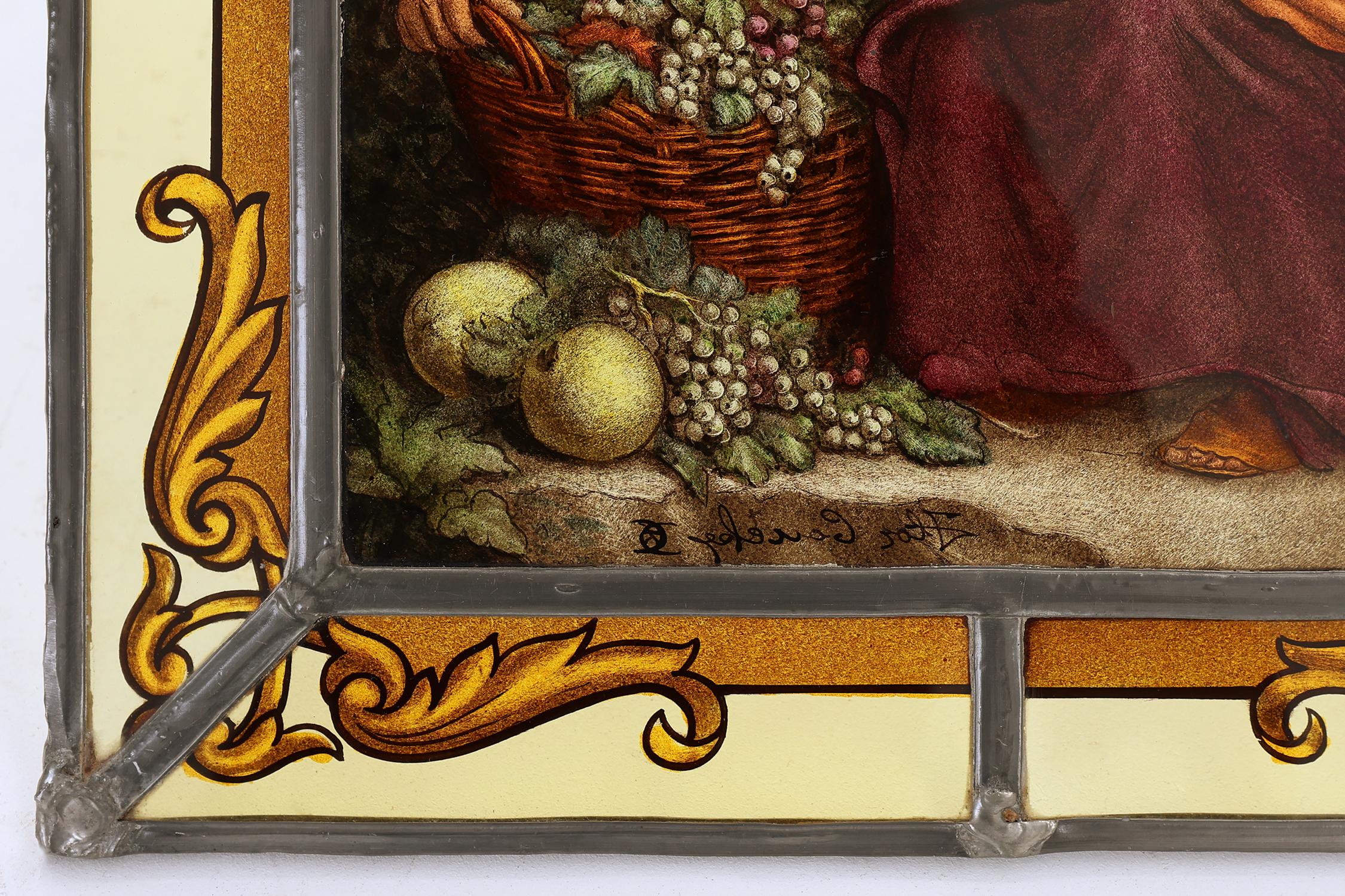 Baroque Signed Stained glass window based on artwork of Bartolomé Esteban Murillo For Sale