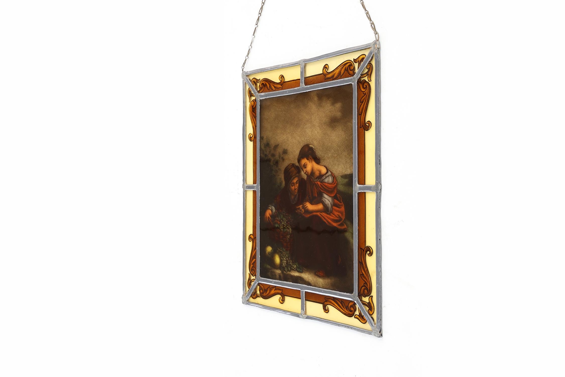 Signed Stained glass window based on artwork of Bartolomé Esteban Murillo In Good Condition For Sale In Meulebeke, BE
