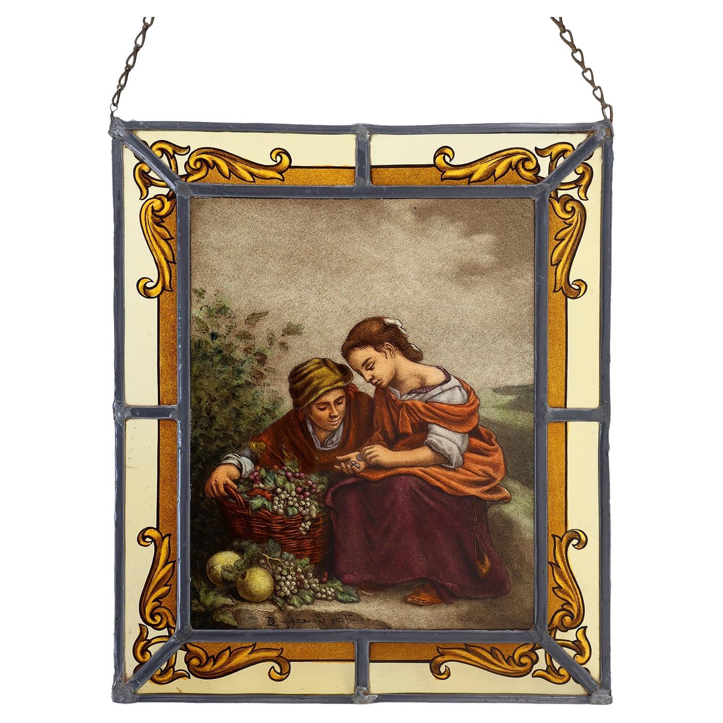 Signed Stained glass window based on artwork of Bartolomé Esteban Murillo