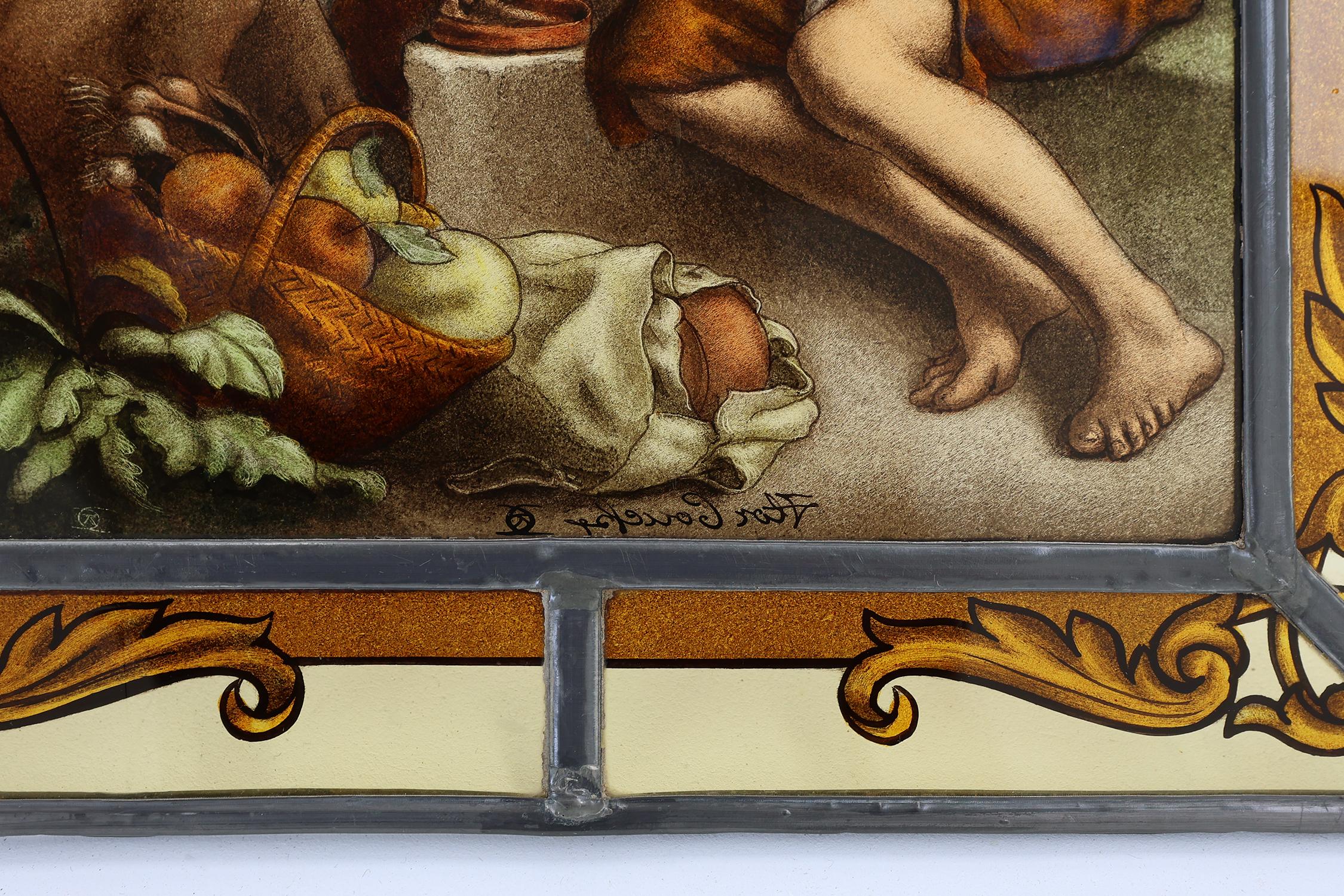 Belgian Signed Stained glass window based on the artwork of Bartolomé Esteban Murillo For Sale