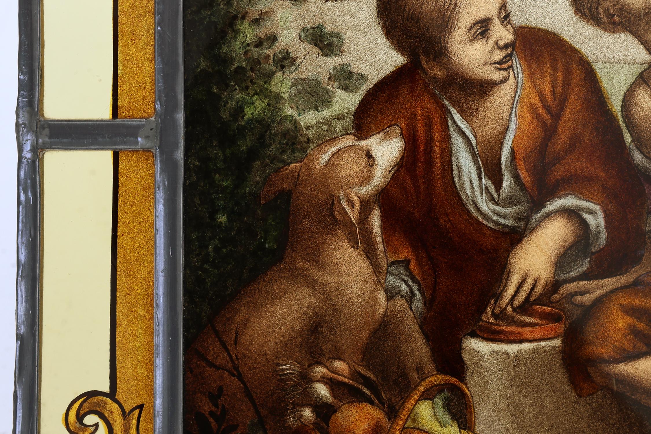 Hand-Crafted Signed Stained glass window based on the artwork of Bartolomé Esteban Murillo For Sale