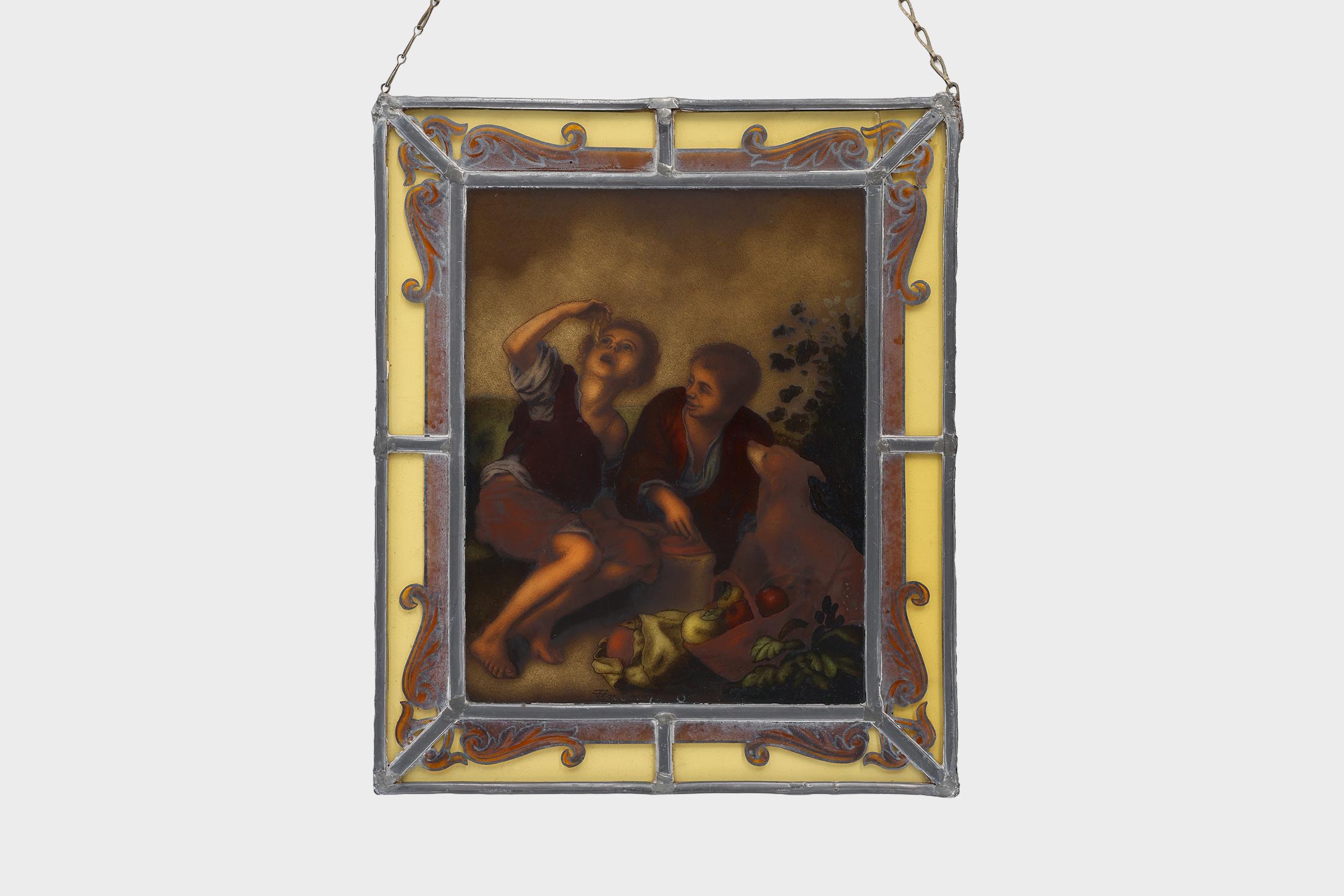Signed Stained glass window based on the artwork of Bartolomé Esteban Murillo For Sale 1