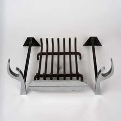 Signed Stainless Steel Fireplace Set by Jean-Paul Créations, France 1970s